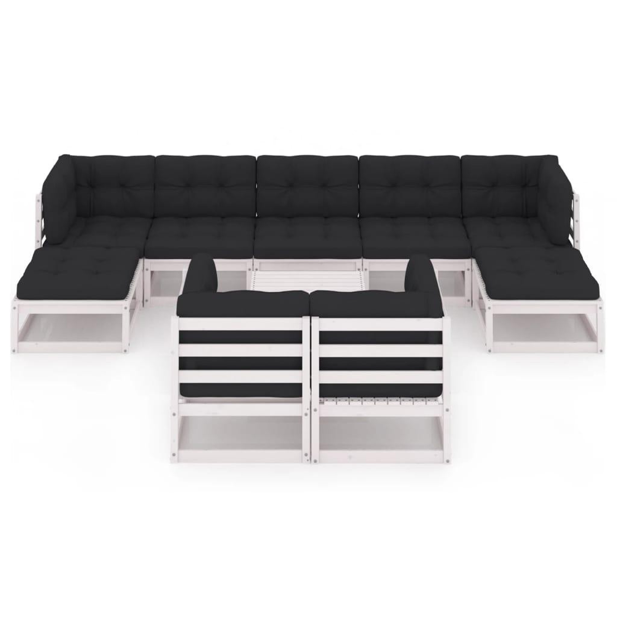 Voir la diapositive 3 : VIDAXL Salon de jardin 10 pcs avec coussins Blanc Bois de pin massif