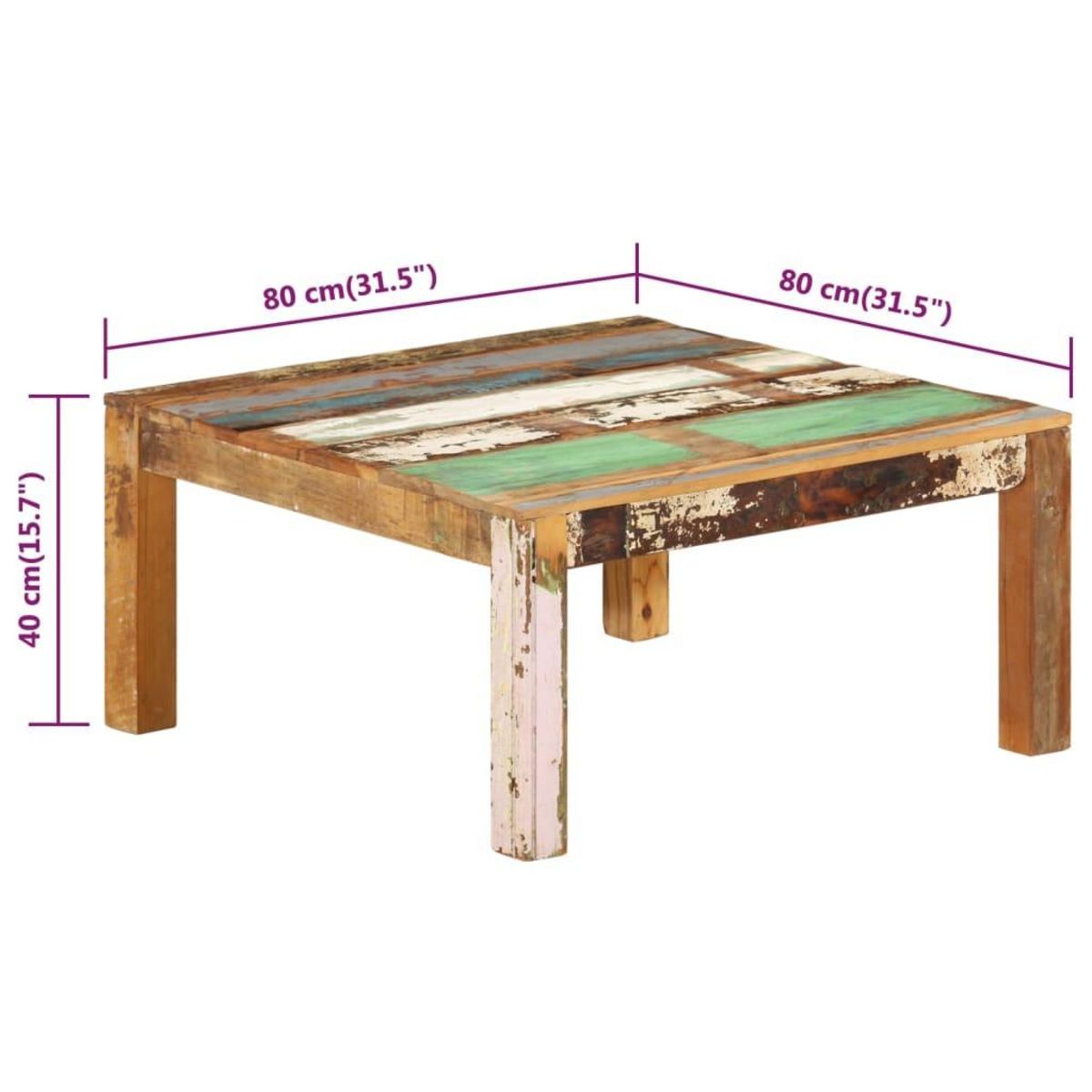 VIDAXL Table basse 80x80x40 cm Bois de recuperation massif