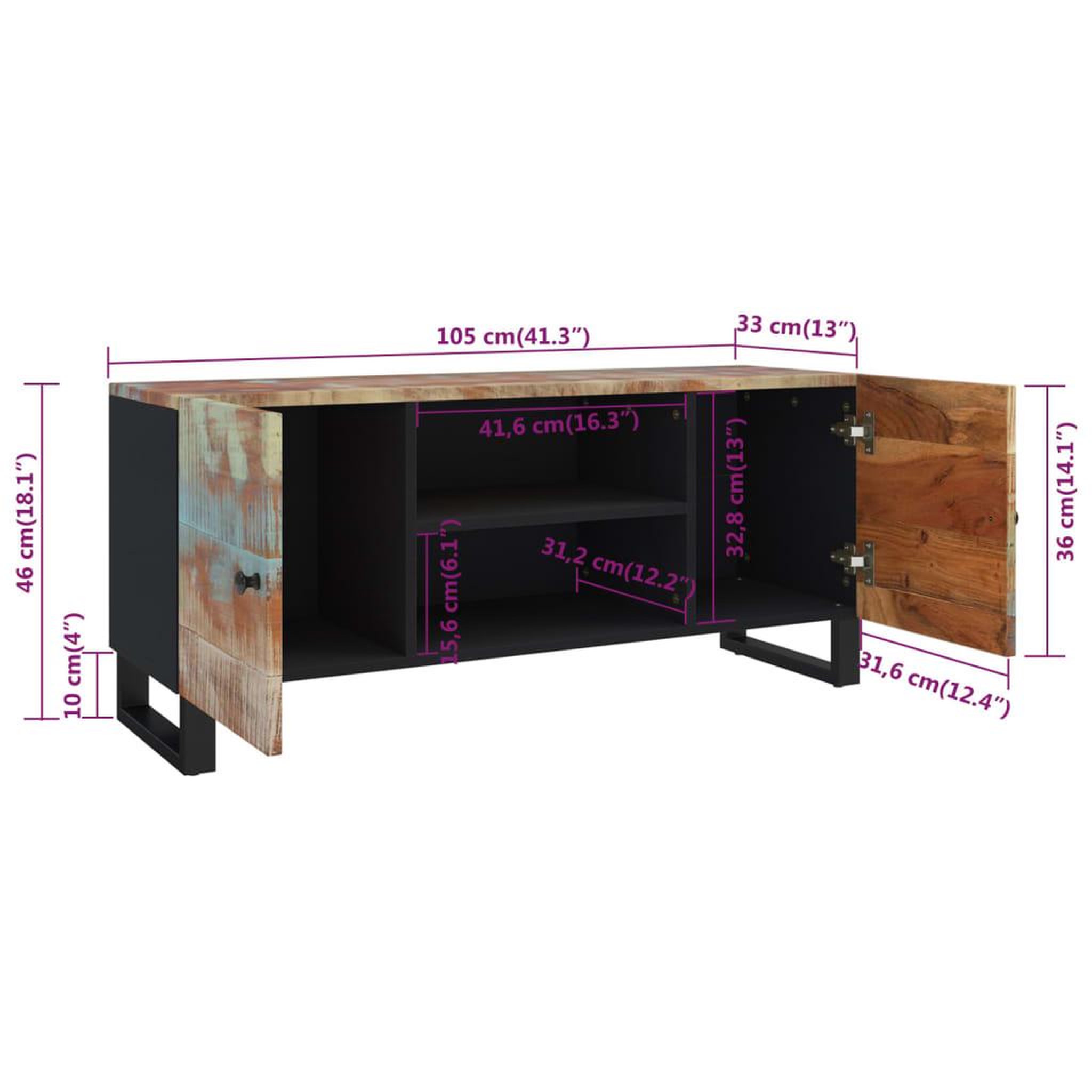 Voir la diapositive 6 : VIDAXL Meuble TV 105x33x46 cm Bois massif de recuperation