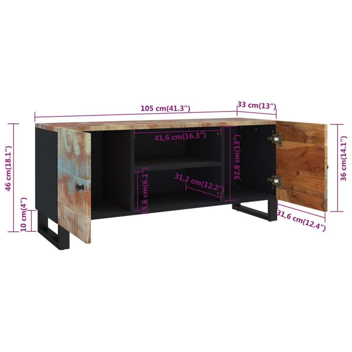 VIDAXL Meuble TV 105x33x46 cm Bois massif de recuperation