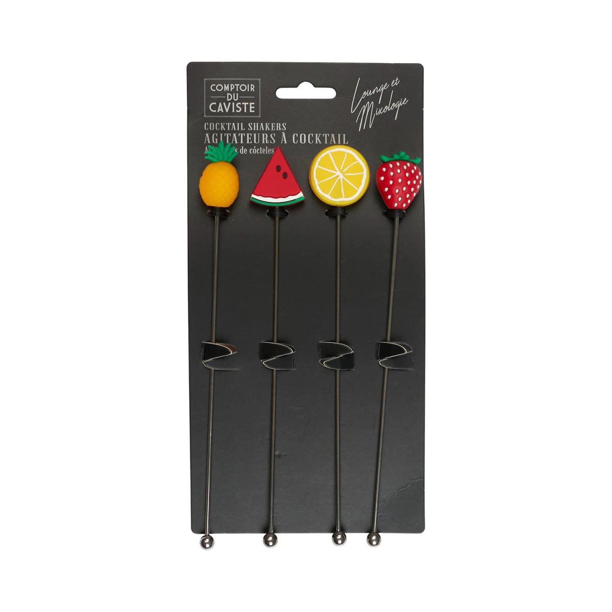 Voir la diapositive 2 : COOK CONCEPT Lot de 4 agitateurs à cocktail  fruits  18cm multicolore