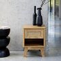 Voir la diapositive 2 : SWEEEK Table de chevet avec 1 tiroir et 1 niche effet bois et cannage. pieds eucalyptus