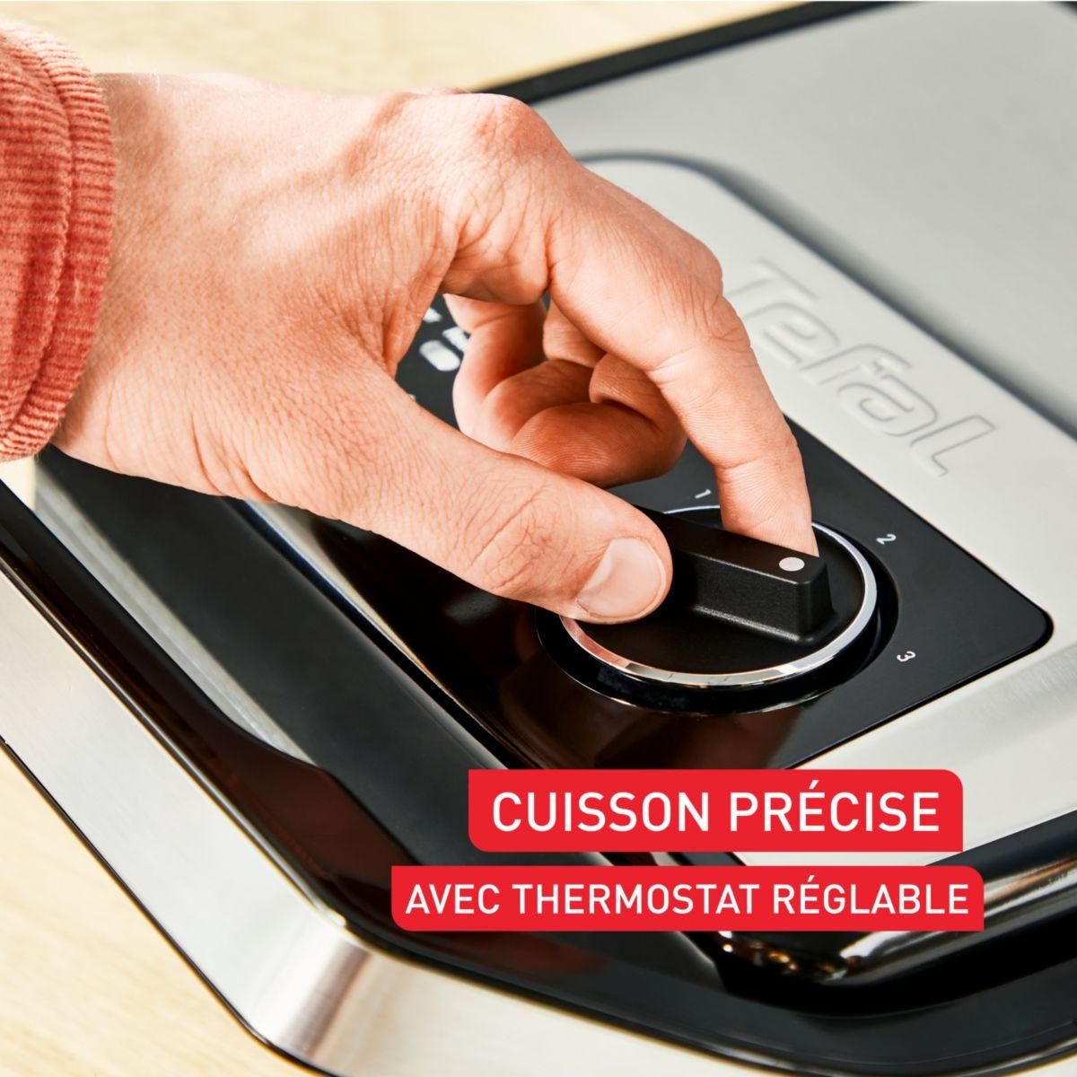 TEFAL Grille-viande GC272D10 inox noir à poser, 29x26 cm
