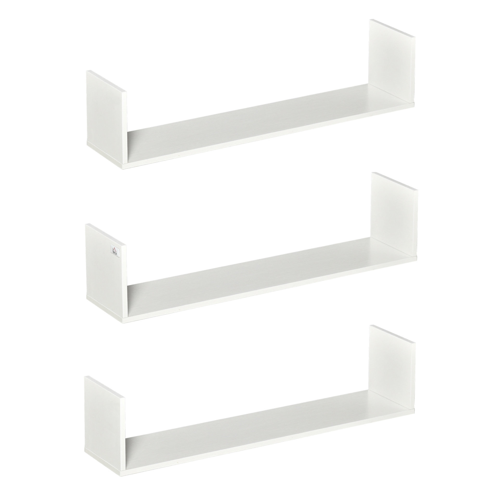 Voir la diapositive 1 : HOMCOM Lot de 3 étagères murales flottantes - dim. 80L x 18l x 18H cm - kit complet de fixation inclus - MDF grain de bois blanc