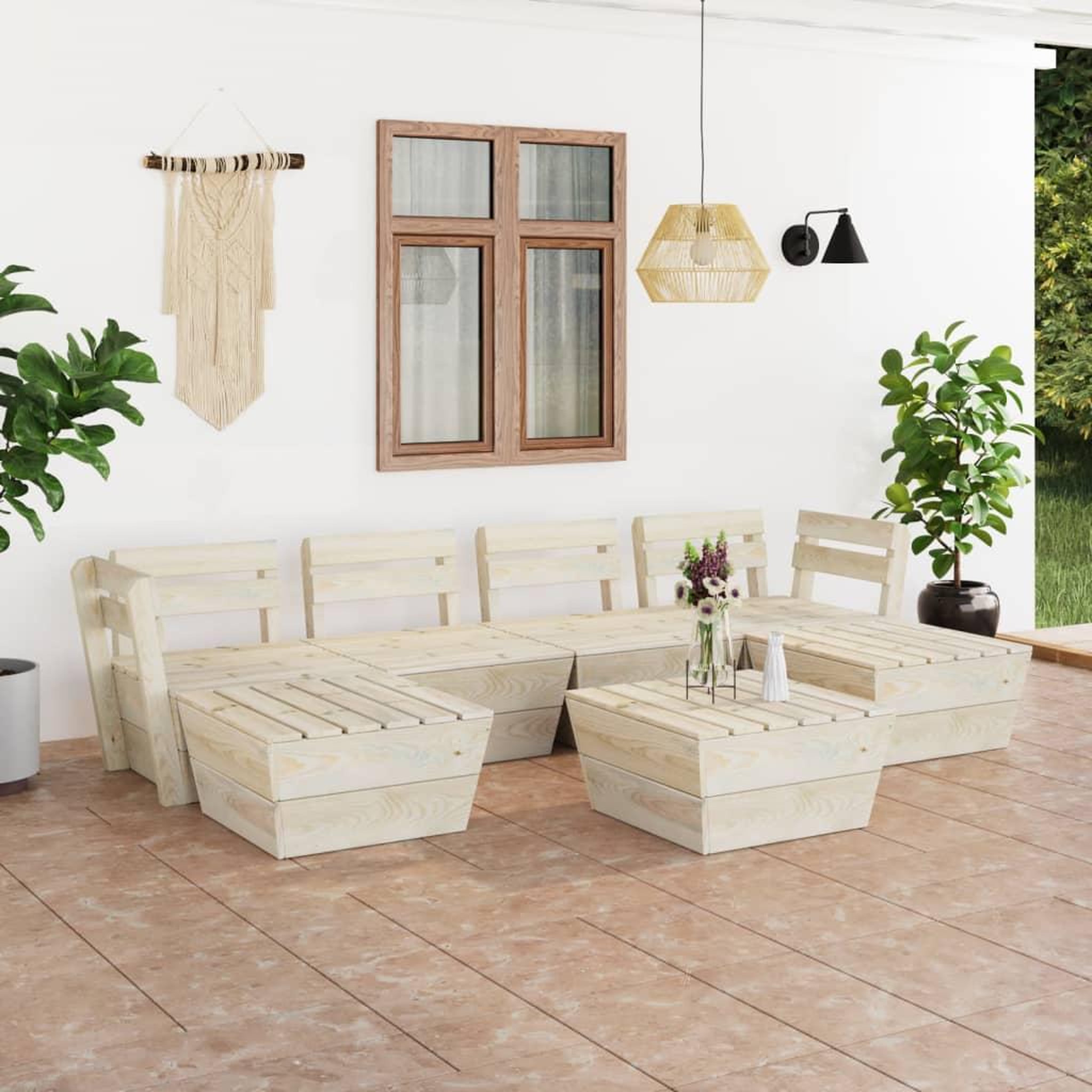 Voir la diapositive 1 : VIDAXL Salon de jardin palette 7 pcs Bois d'epicea impregne