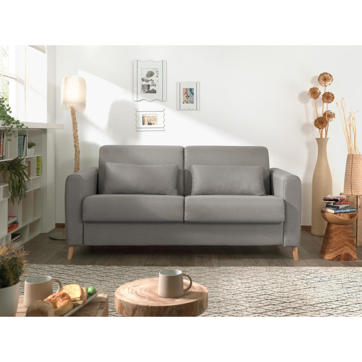 LISA DESIGN Timo - canapé 3 places convertible express couchage quotidien 140 cm matelas 12 cm en tissu