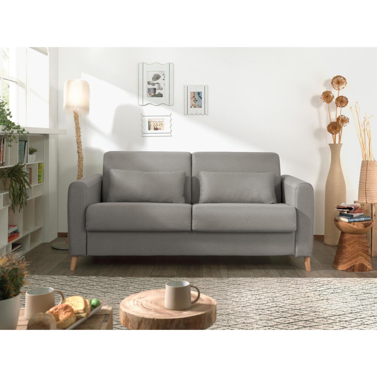 LISA DESIGN Timo - canapé 3 places convertible express couchage quotidien 140 cm matelas 12 cm en tissu