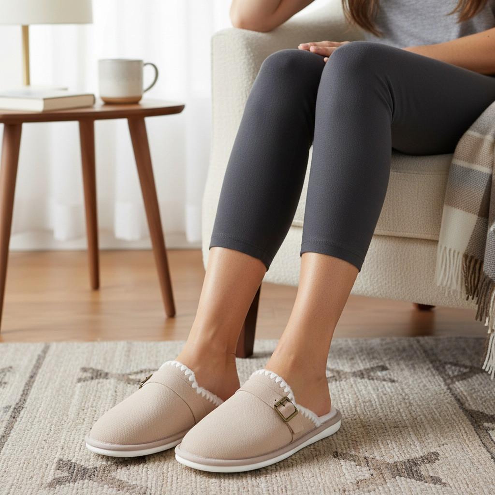 Voir la diapositive 2 : OZABI OZABI Mules Femme, Aspect Daim, Broderie Scandinave, Doublure Fourrure