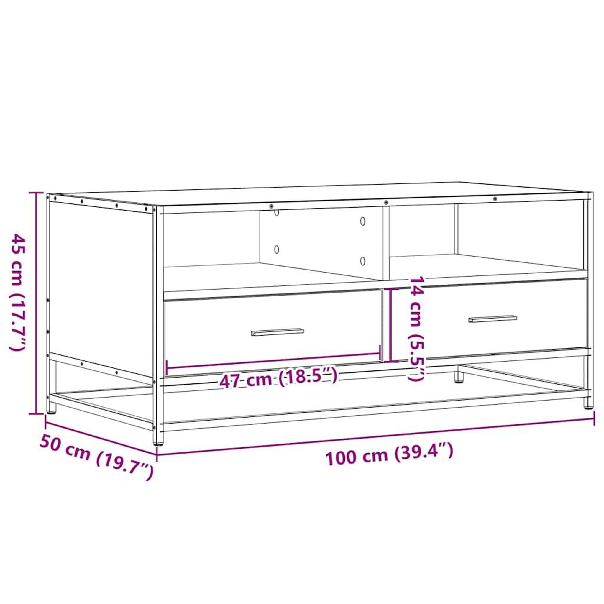 Voir la diapositive 6 : VIDAXL Table basse chene sonoma 100x50x45cm bois d'ingenierie et metal