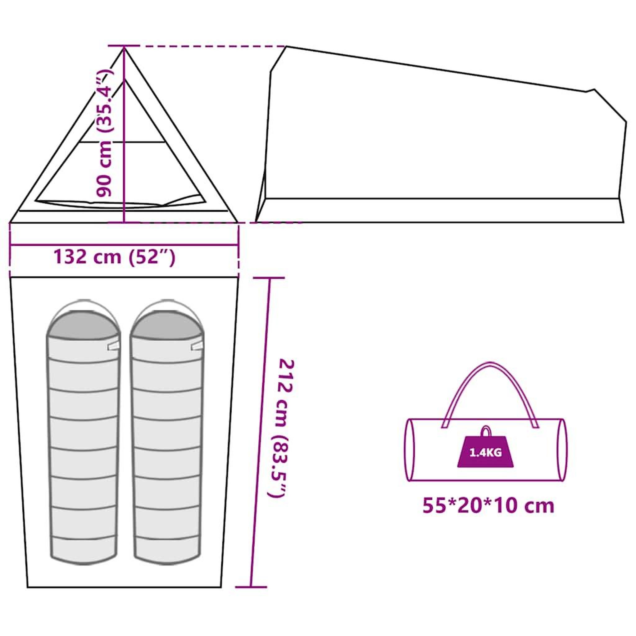 Voir la diapositive 6 : VIDAXL Tente de camping 2 personnes vert olive impermeable