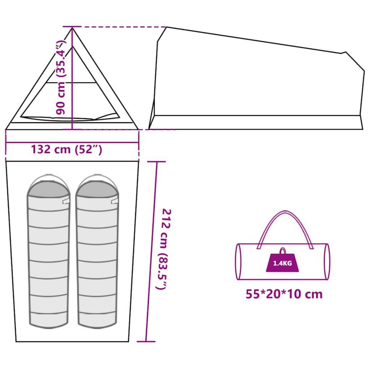 VIDAXL Tente de camping 2 personnes vert olive impermeable