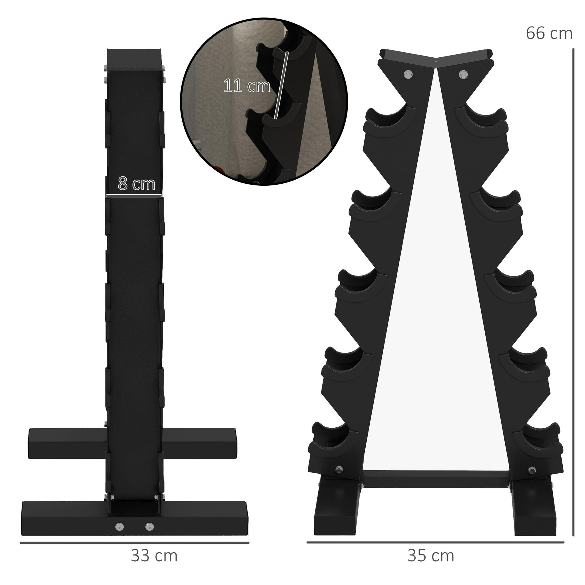 Voir la diapositive 3 : HOMCOM Support d'haltères à 5 niveaux - support de stockage d'haltères - charge max. 100 Kg - acier noir