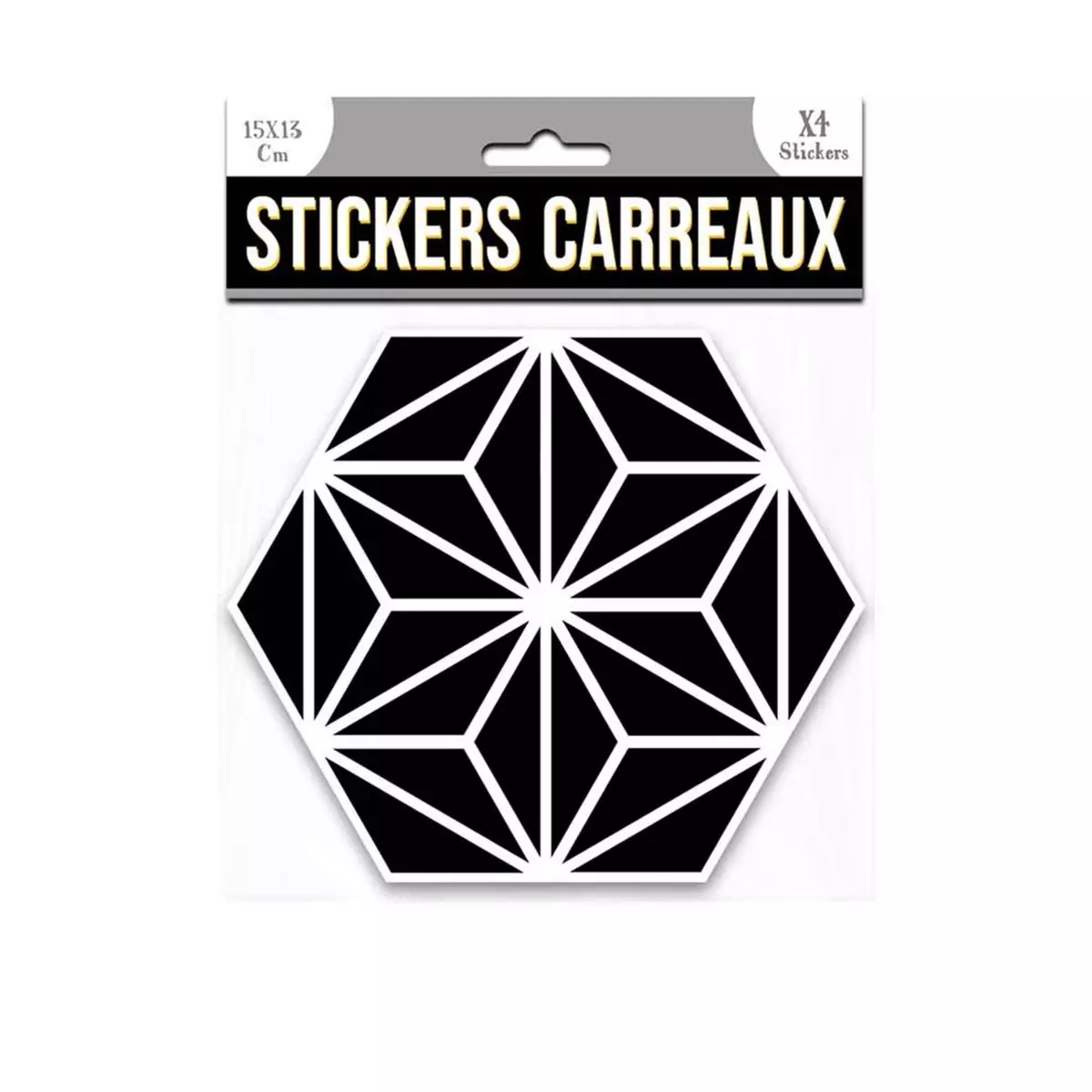 SUD TRADING 4 Stickers hexagonal  - 15 x 13 cm - noir et blanc