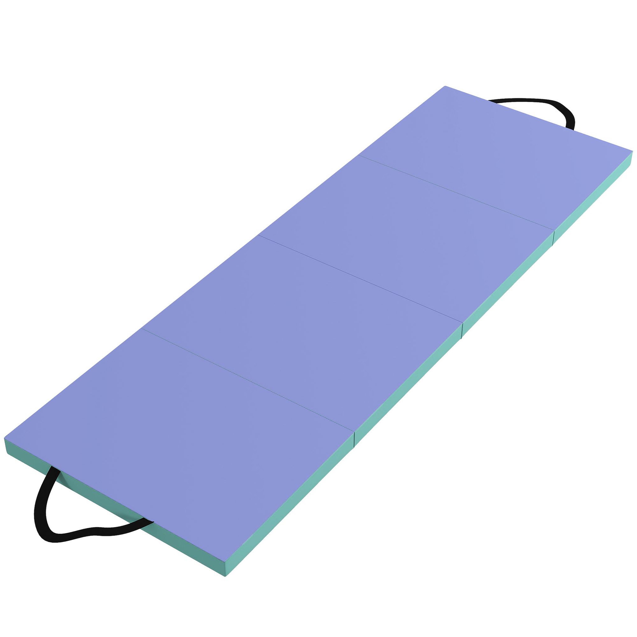 HOMCOM Tapis de gymnastique pliable portable, tapis de sport épais en 4 parties avec poignées de transport, pour yoga, fitness, étirement, 180 x 60 x 5 cm, vert et violet
