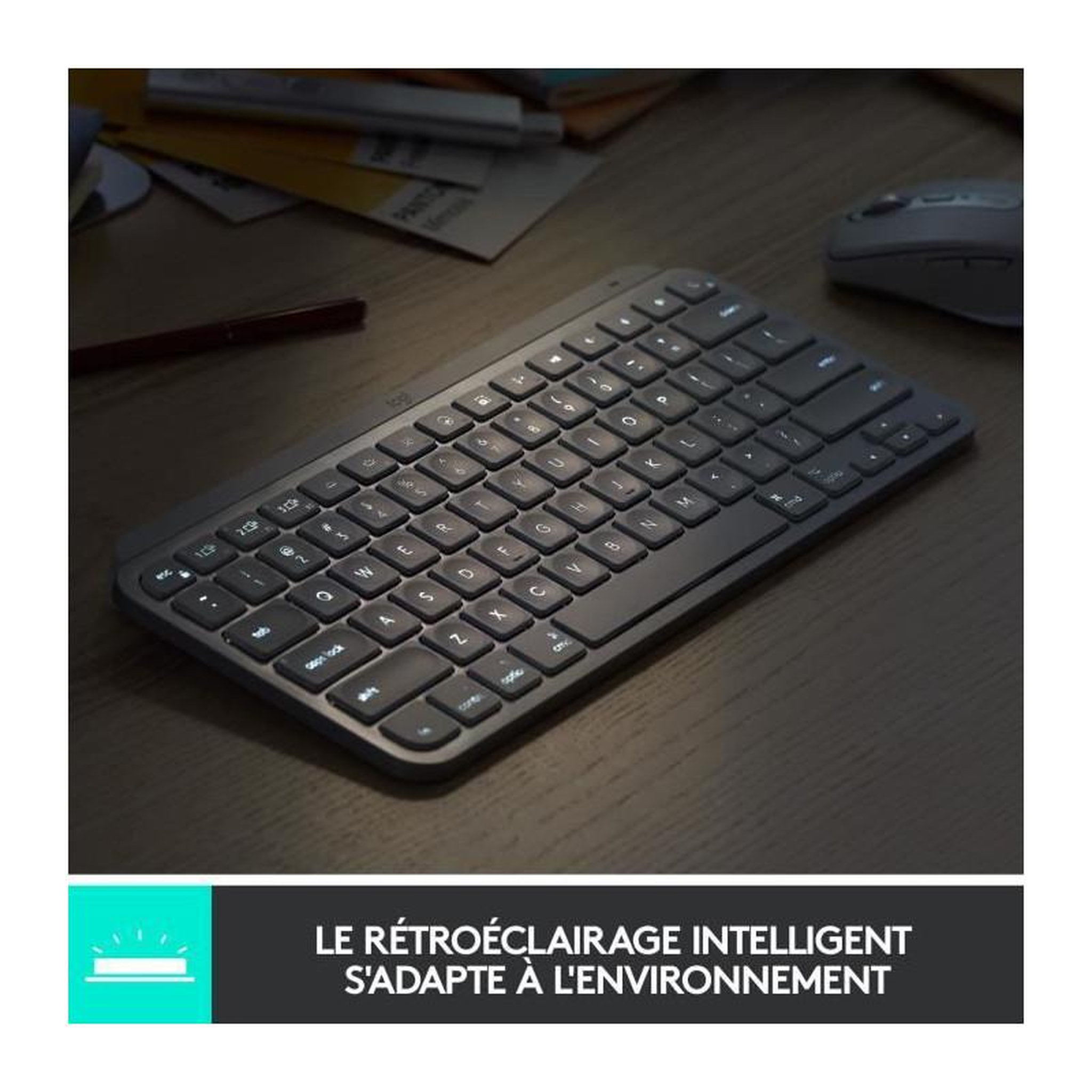 Voir la diapositive 4 : Logitech Clavier sans fil Logitech - MX Keys Mini - GRIS PALE - Compact, Bluetooth, retroeclaire pour MAC, iOS, Windows, Linux, Android