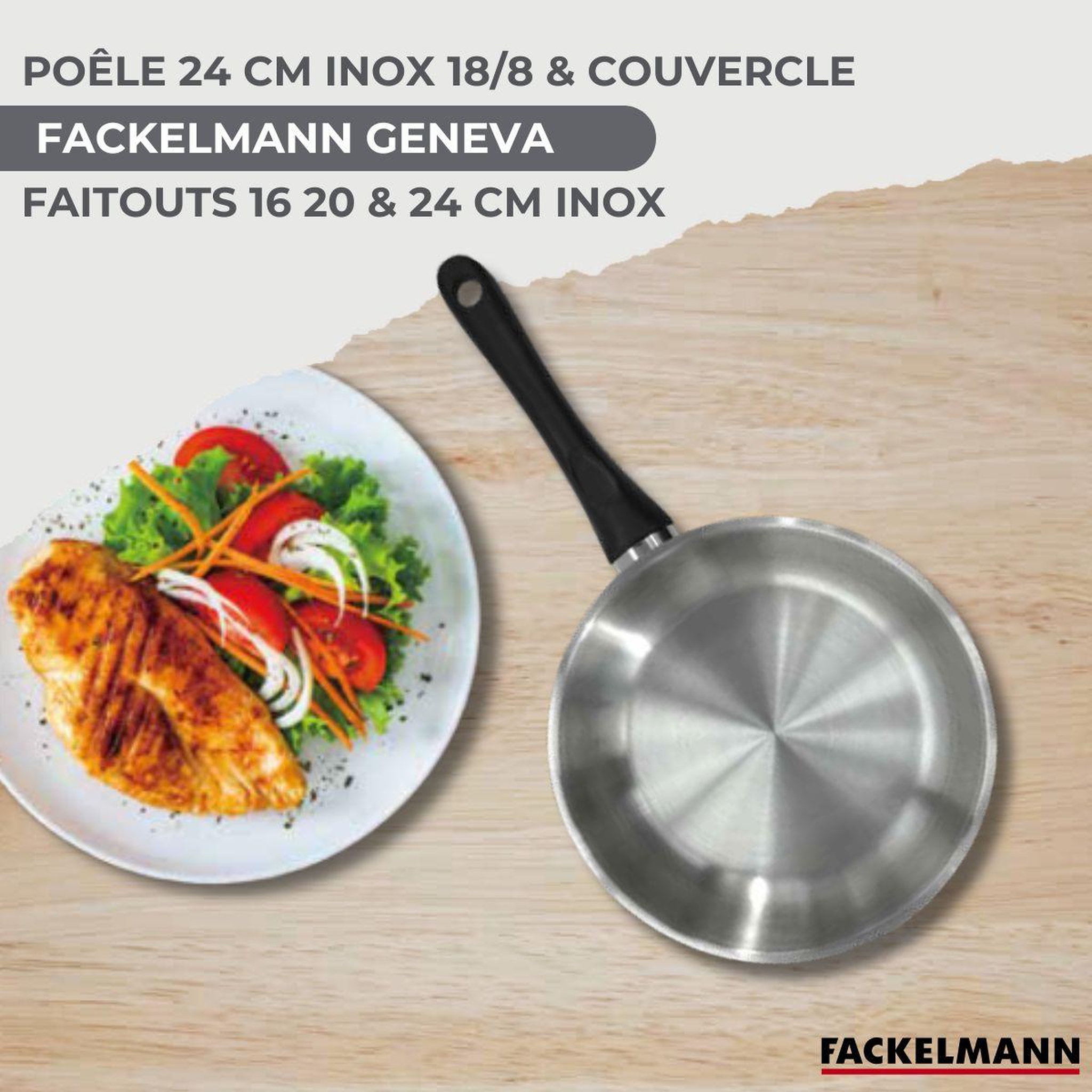 Voir la diapositive 2 : Fackelmann Batterie de cuisine avec 1 poêle 24 cm 3 faitouts 16/20/24 cm et 7 ustensiles de cuisine sans pfas fackelmann généva brillant oxford avec couvercles