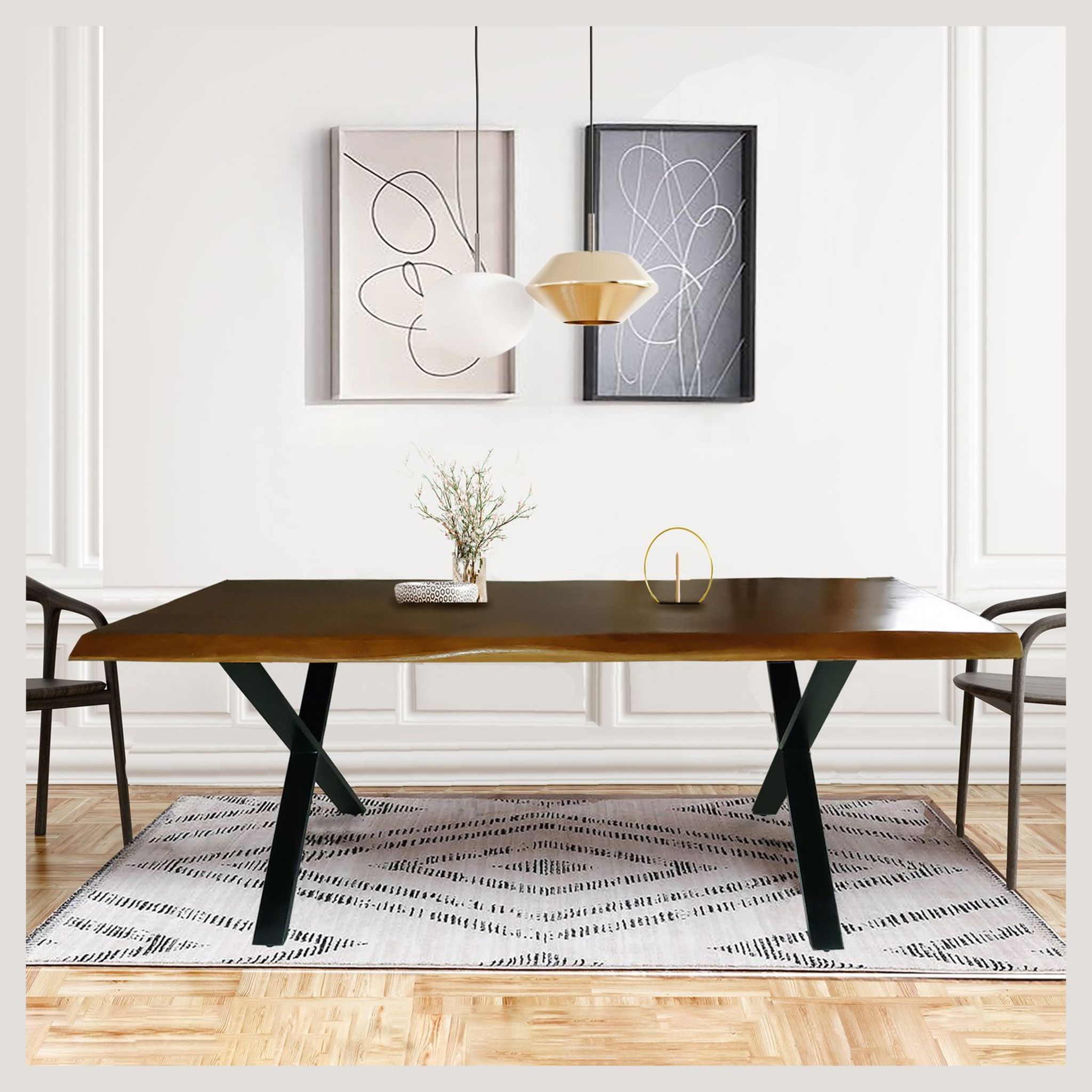 Table à manger 8 personnes en acacia massif finition huilée et pieds métal LISBONNE