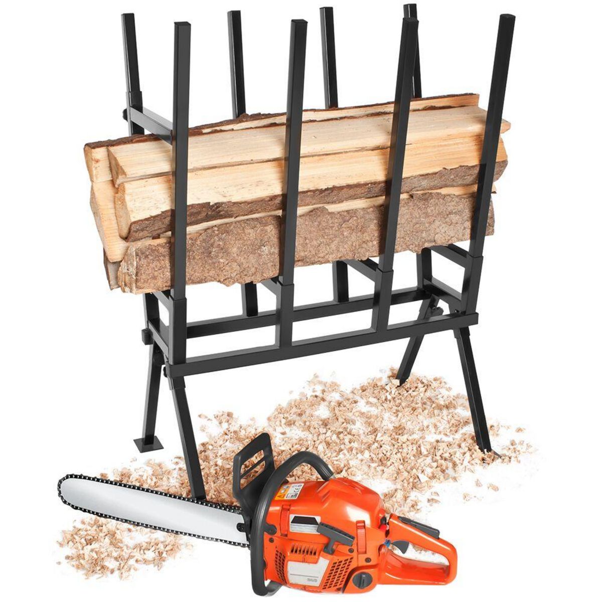 tectake Chevalet de sciage tréteau de sciage en acier lâqué noir