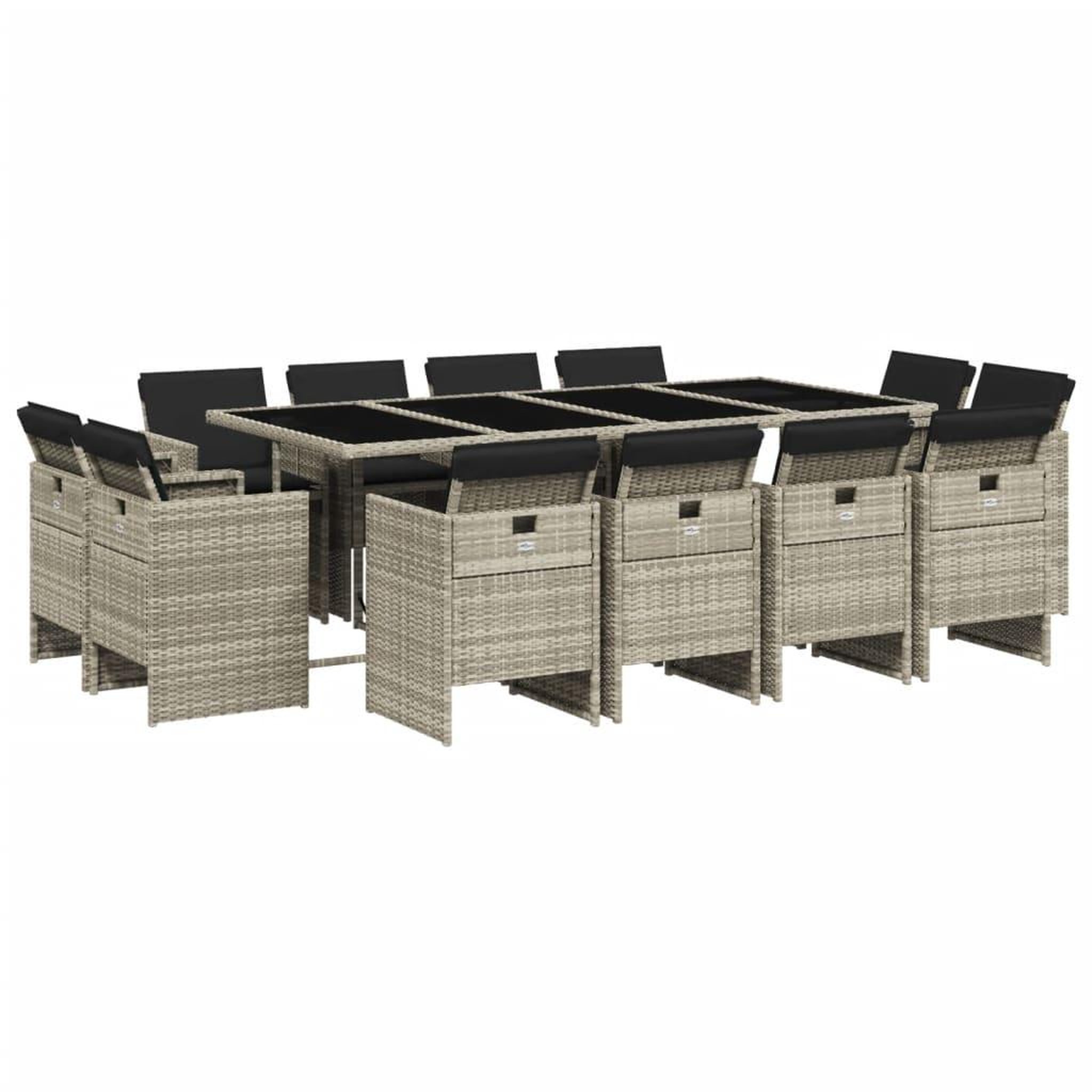 Voir la diapositive 2 : VIDAXL Ensemble a manger de jardin et coussins 13 pcs gris clair rotin