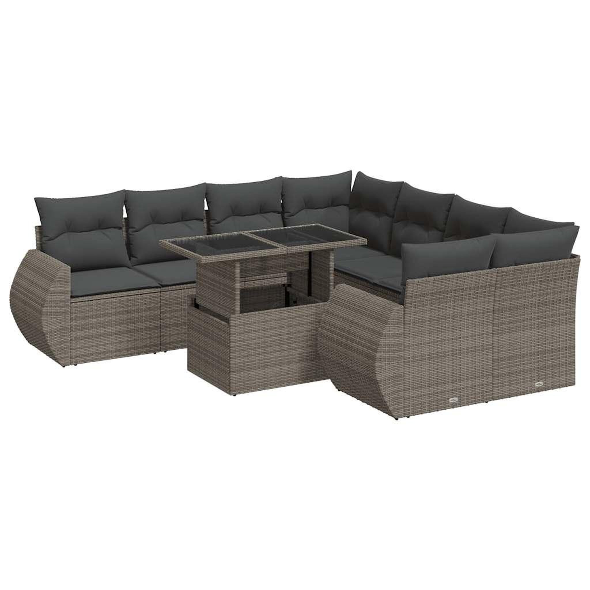Voir la diapositive 2 : VIDAXL Salon de jardin 9 pcs avec coussins gris resine tressee