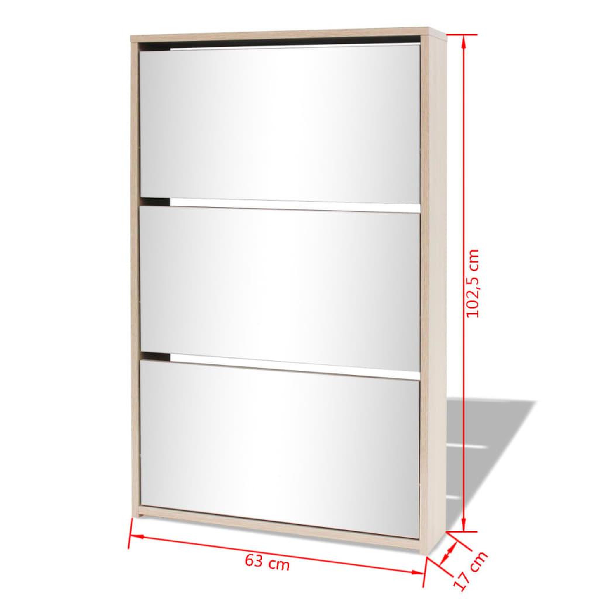 Voir la diapositive 6 : VIDAXL Meuble a chaussures 3 etageres Miroir 63x17x102,5 cm Chene