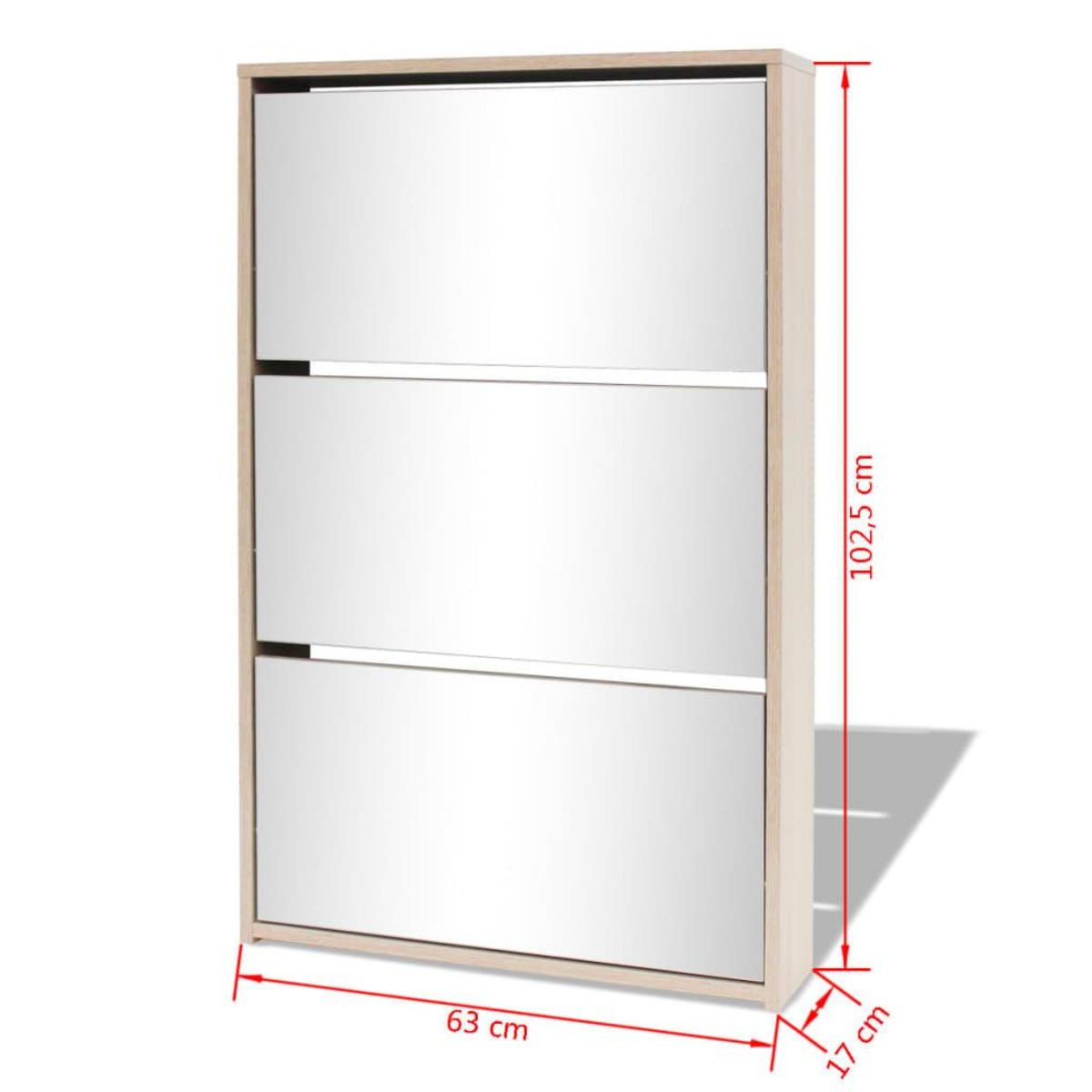 VIDAXL Meuble a chaussures 3 etageres Miroir 63x17x102,5 cm Chene