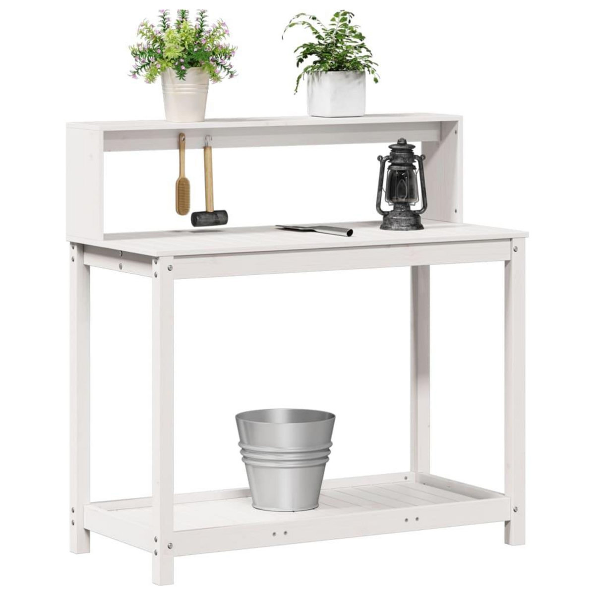 VIDAXL Table de rempotage avec etageres blanc bois massif de pin