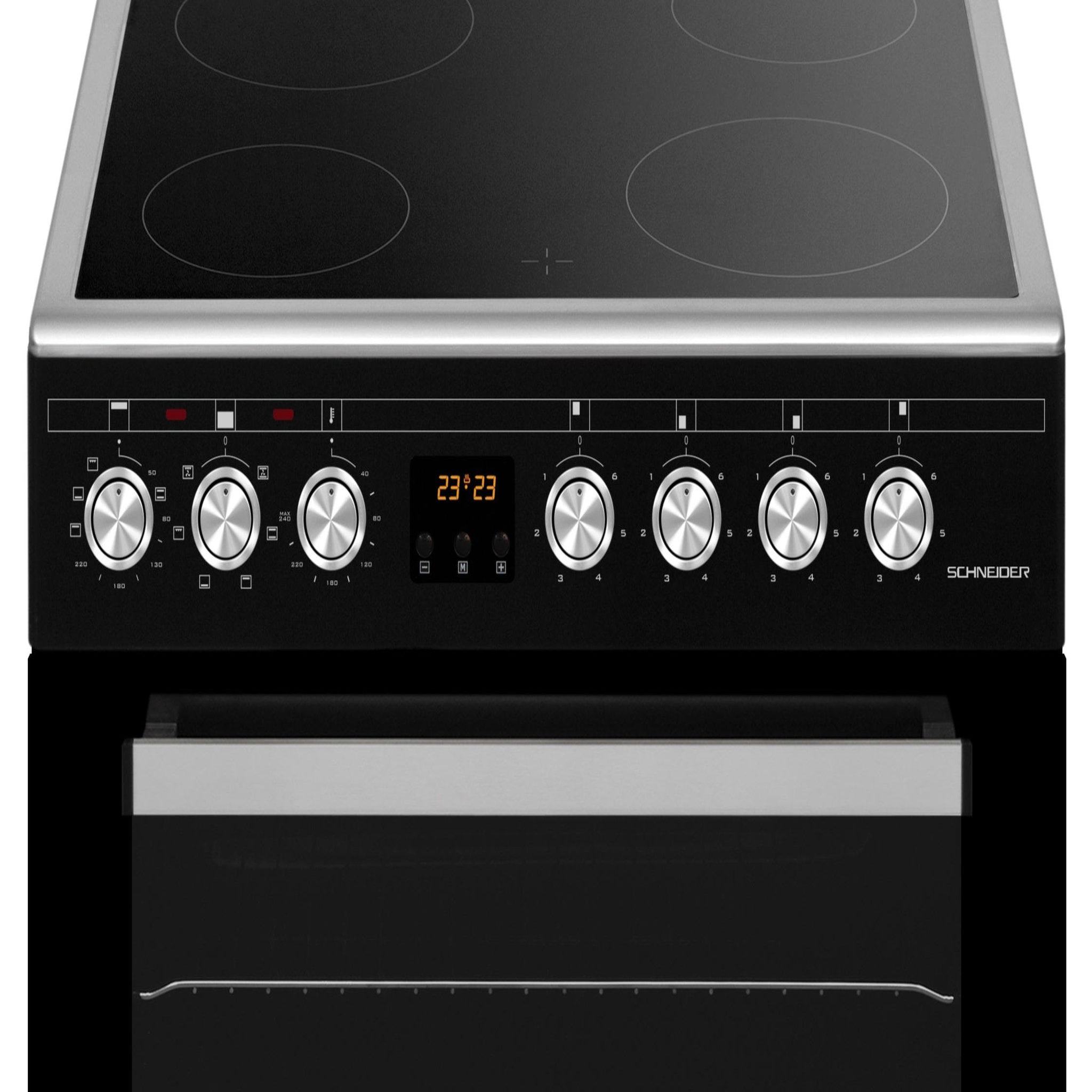 Voir la diapositive 4 : SCHNEIDER Cuisinière double four 4 feux vitrocéramique Black mat - SCCV64DO-BM
