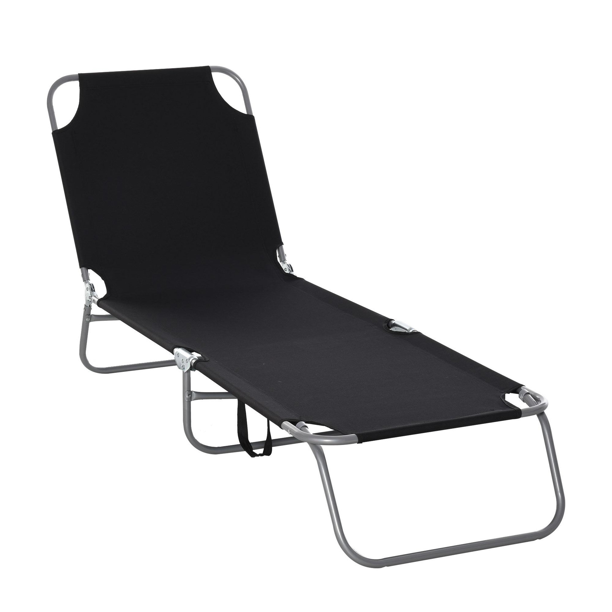 OUTSUNNY Bain de soleil transat pliable dossier réglable multipositions métal et polyester noir