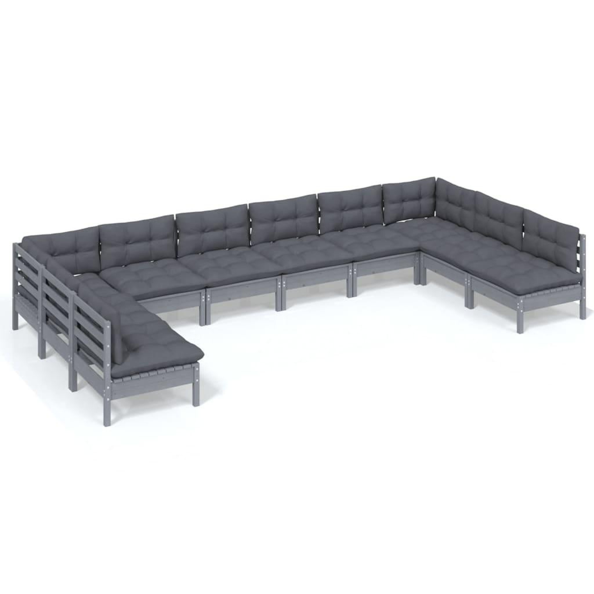 Voir la diapositive 2 : VIDAXL Salon de jardin 10 pcs avec coussins gris bois de pin massif