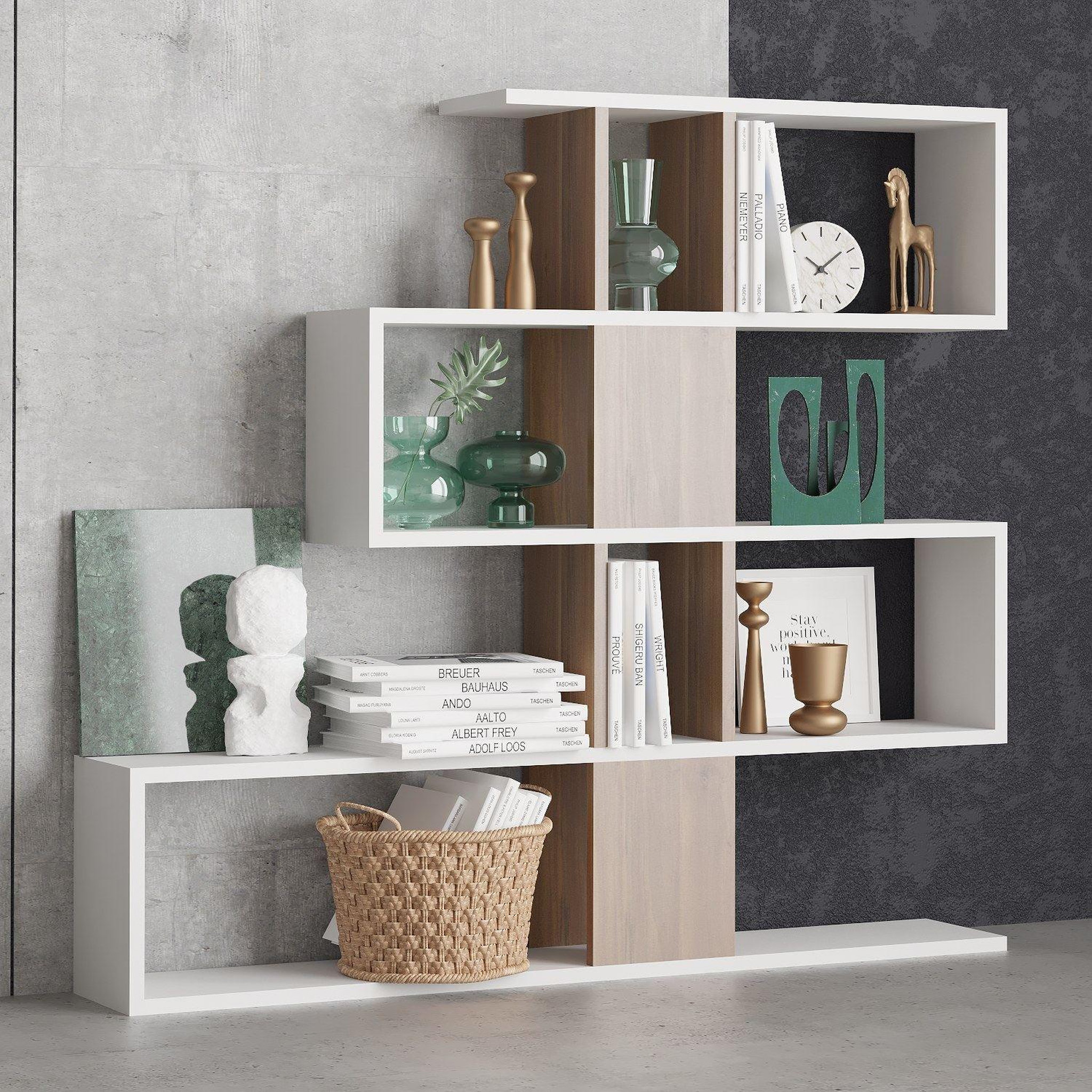 Voir la diapositive 3 : Habitat et Jardin Bibliothèque en bois  Karlin  - 120 x 20 x 109 cm - Blanc