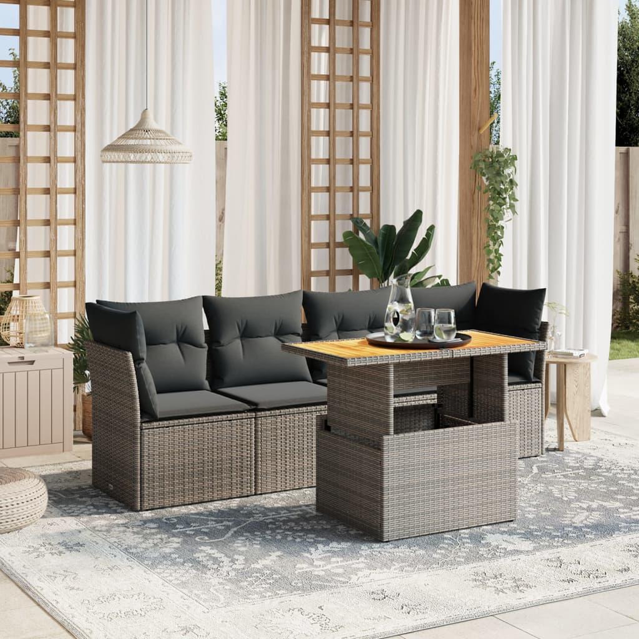 VIDAXL Salon de jardin 5 pcs avec coussins gris resine tressee