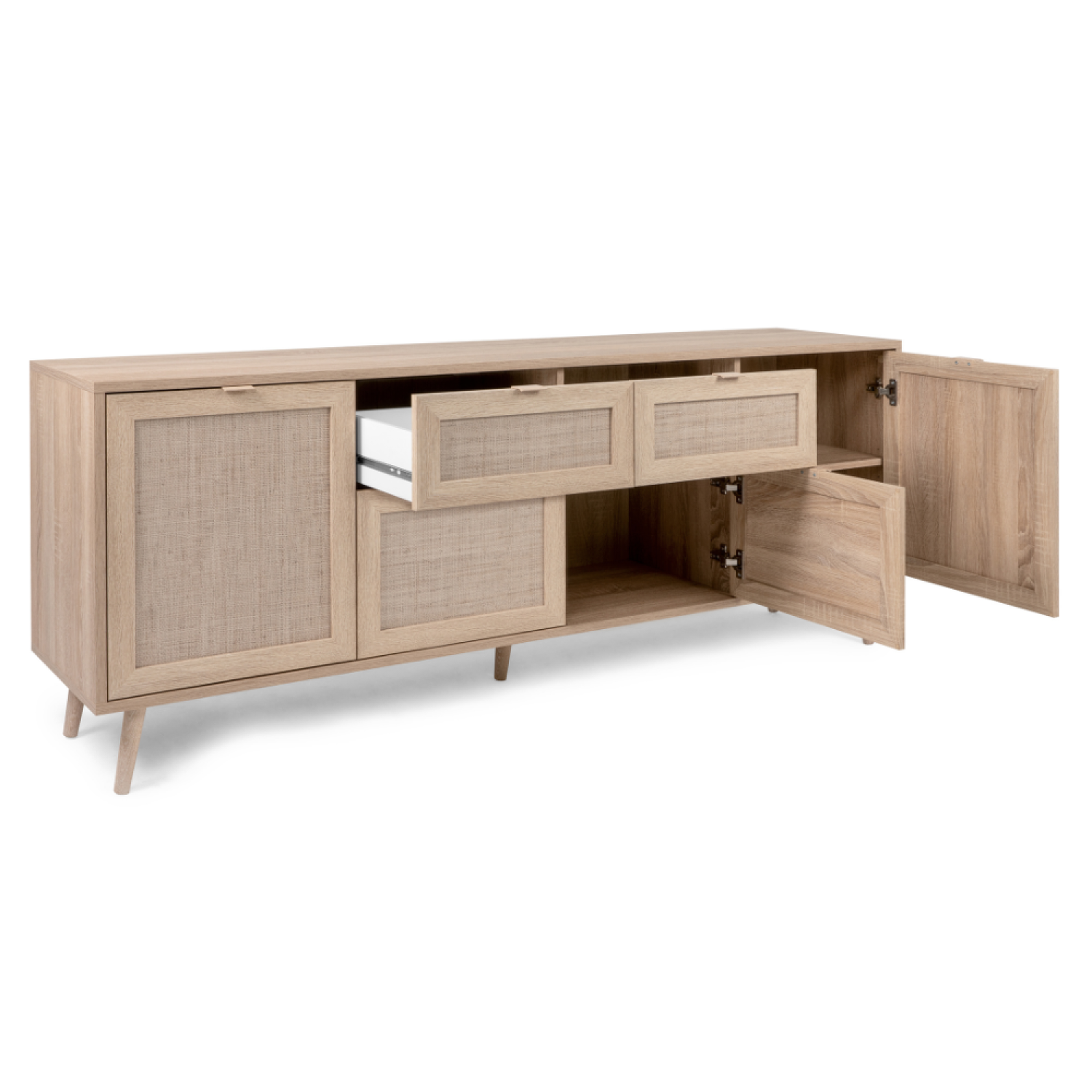 Voir la diapositive 5 : CONCEPT USINE Buffet avec tiroirs et placards effeffet cannage tivat