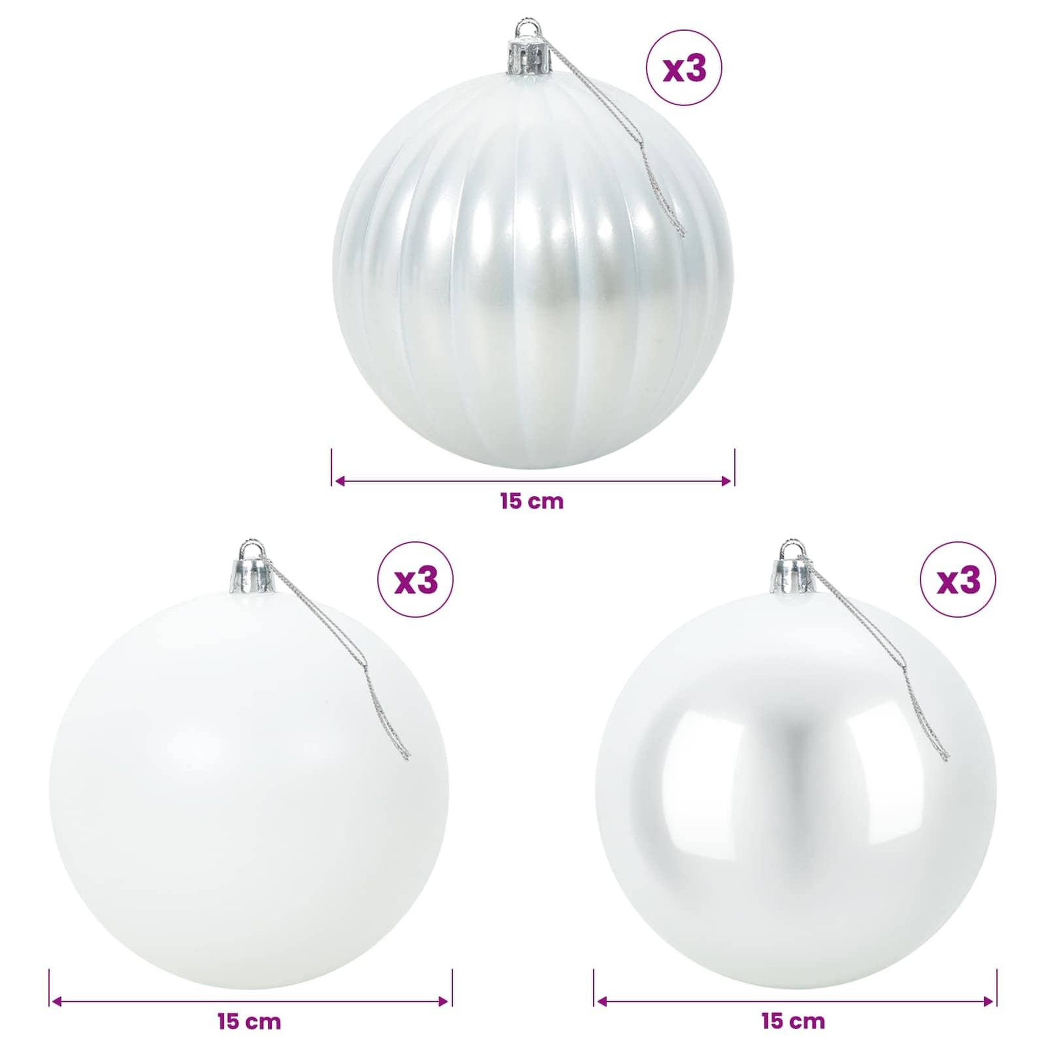 Voir la diapositive 6 : VIDAXL Ensemble de boules de Noël XL 9 pc Blanc Diam. 15 cm Plastique