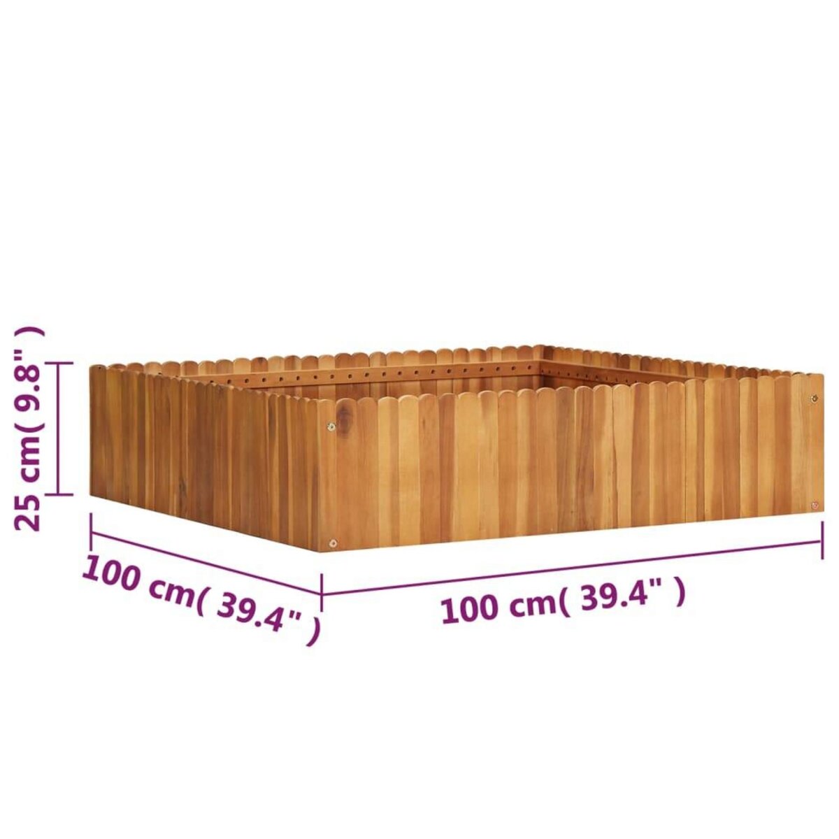 VIDAXL Lit sureleve de jardin 100x100x25 cm Bois massif d'acacia