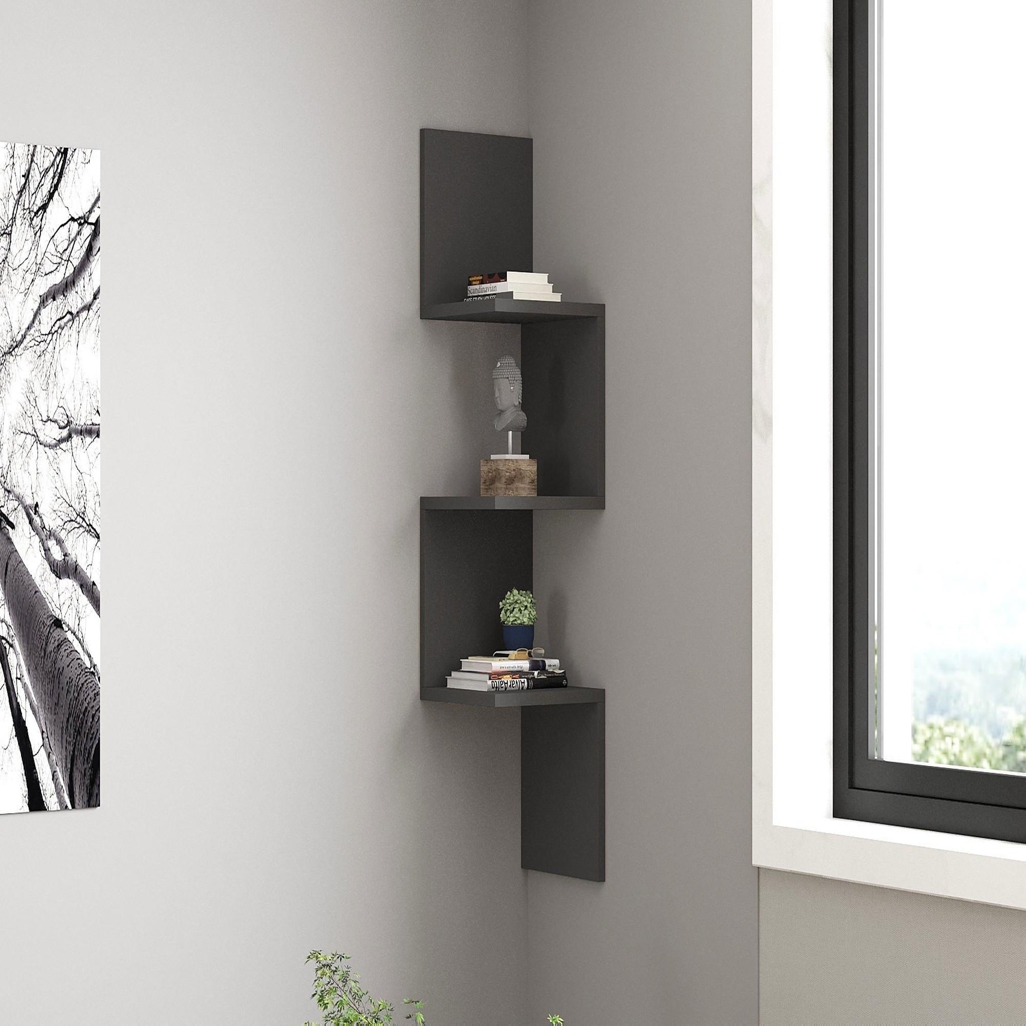 Voir la diapositive 2 : Habitat et Jardin Étagère murale en bois  zikzak  105,4 x 25 x 25 cm - anthracite