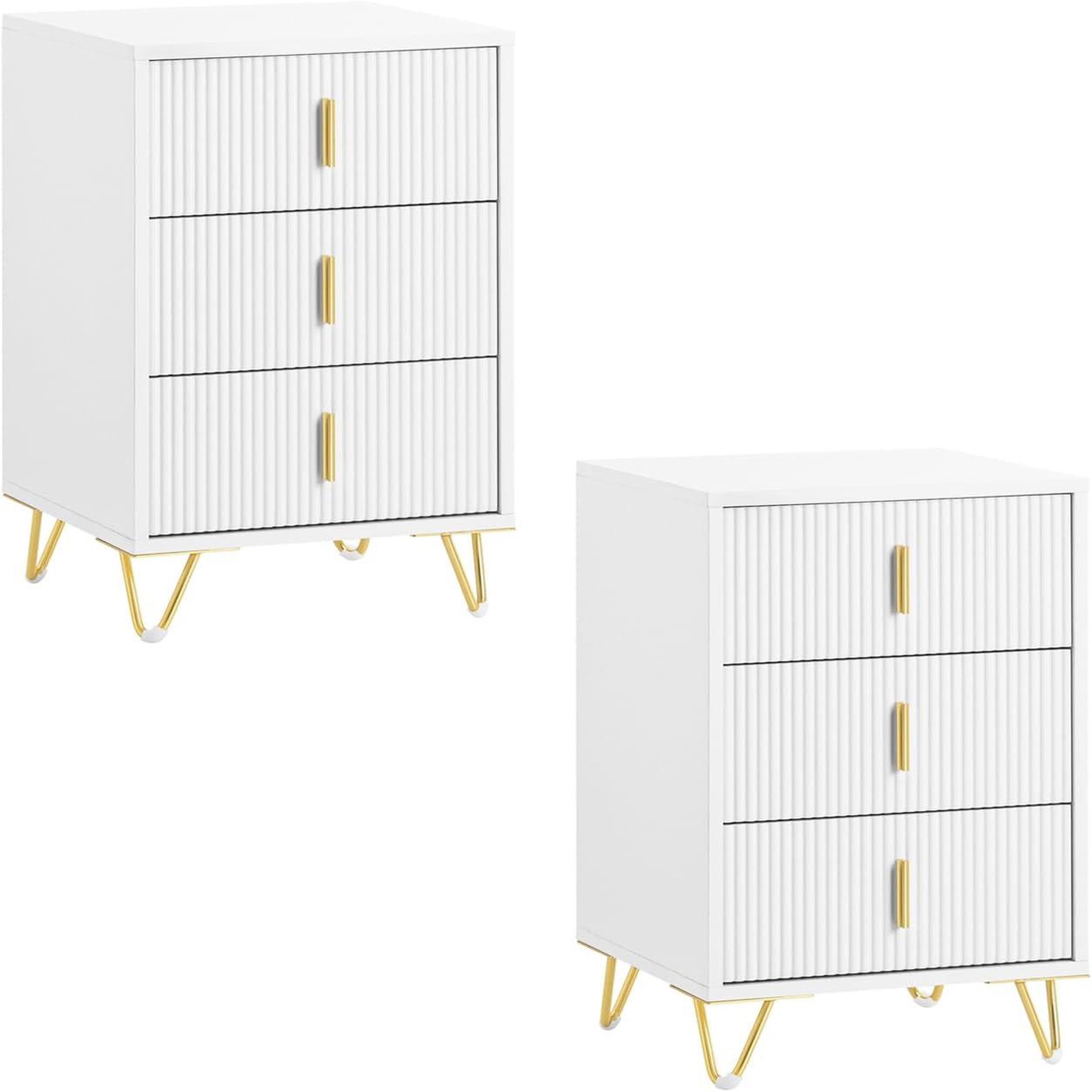 SOBUY Set de 2 Chevets 3 Tiroirs Blanc 40x36x63 cm Moderne FBT115-L-Wx2