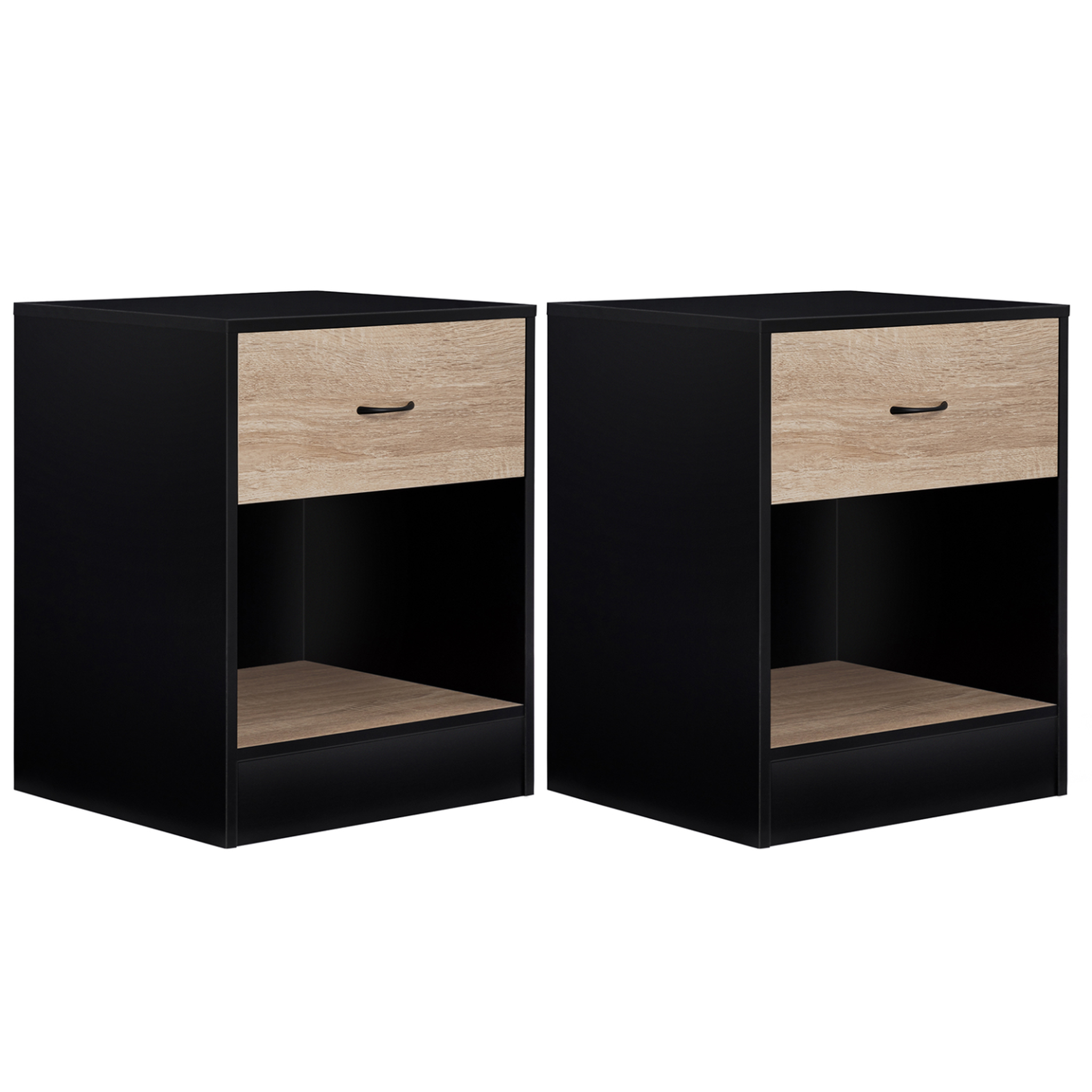 ID MARKET Lot de 2 tables de chevet olga 1 tiroir avec niche bois noir et tiroir façon hêtre