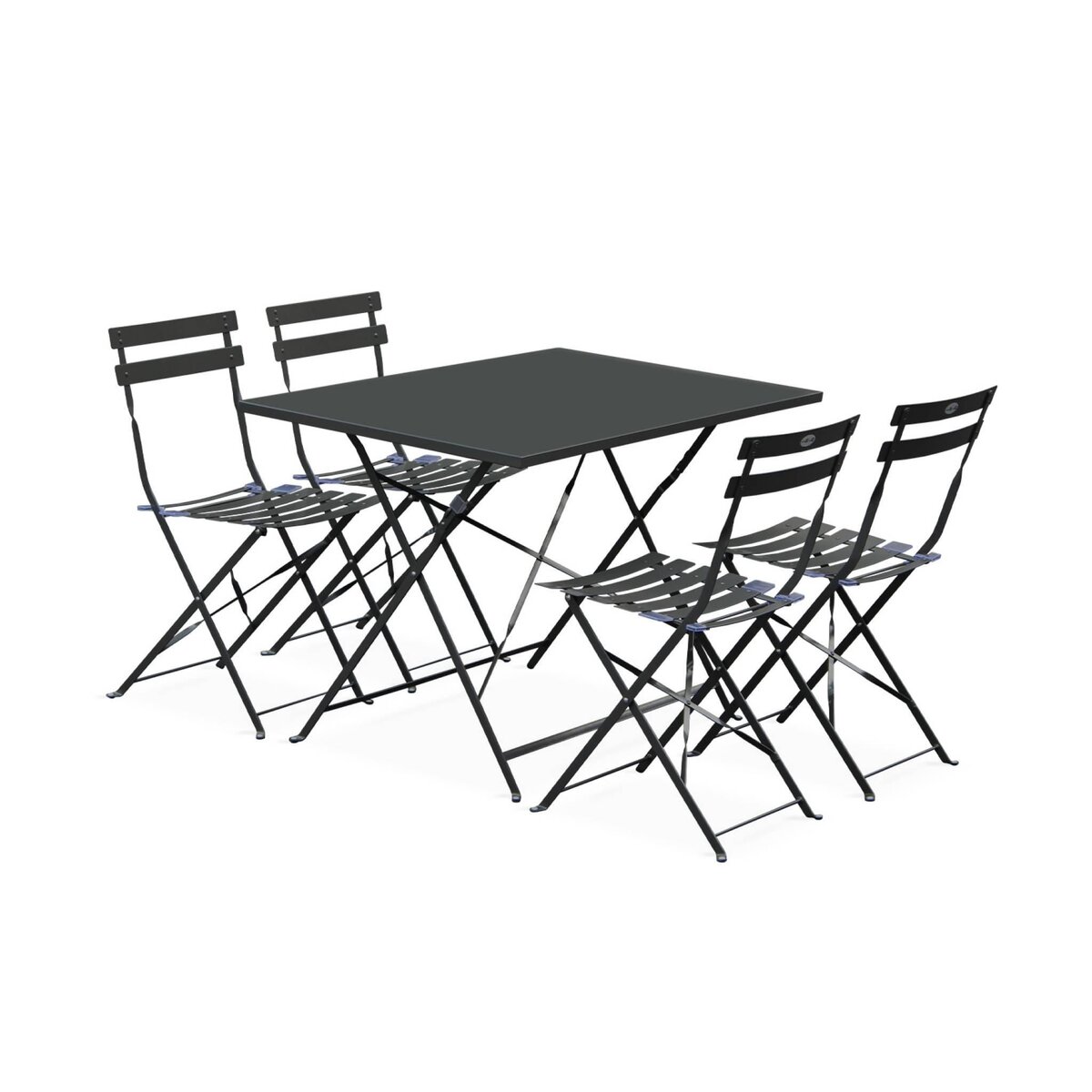 SWEEEK Salon de jardin bistrot pliable Emilia rectangulaire , avec quatre chaises pliantes, acier thermolaqué