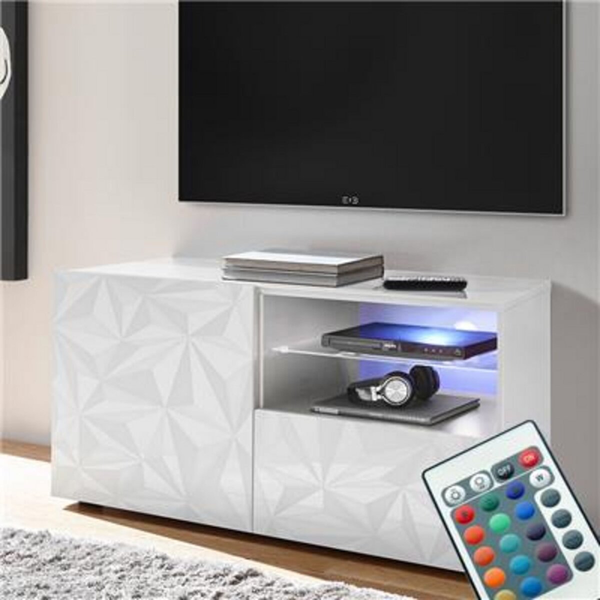 NOUVOMEUBLE Meuble TV LED 120 cm laqué blanc design PAOLO