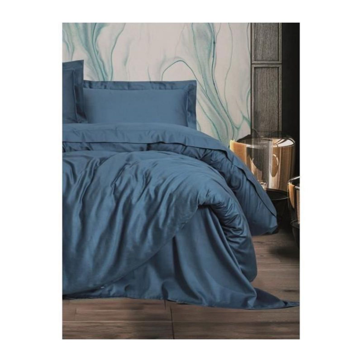 GENERIQUE Parure de lit - 129CTF24606 - 1 housse de couette 220 x 240 cm + 2 taies d'oreiller 60 x 60 cm - Satiné 100% coton - Bleu