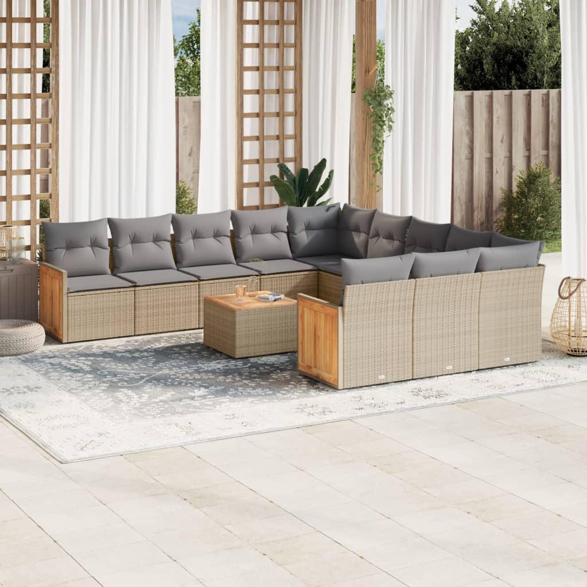 Voir la diapositive 1 : VIDAXL Salon de jardin et coussins 13 pcs melange beige resine tressee