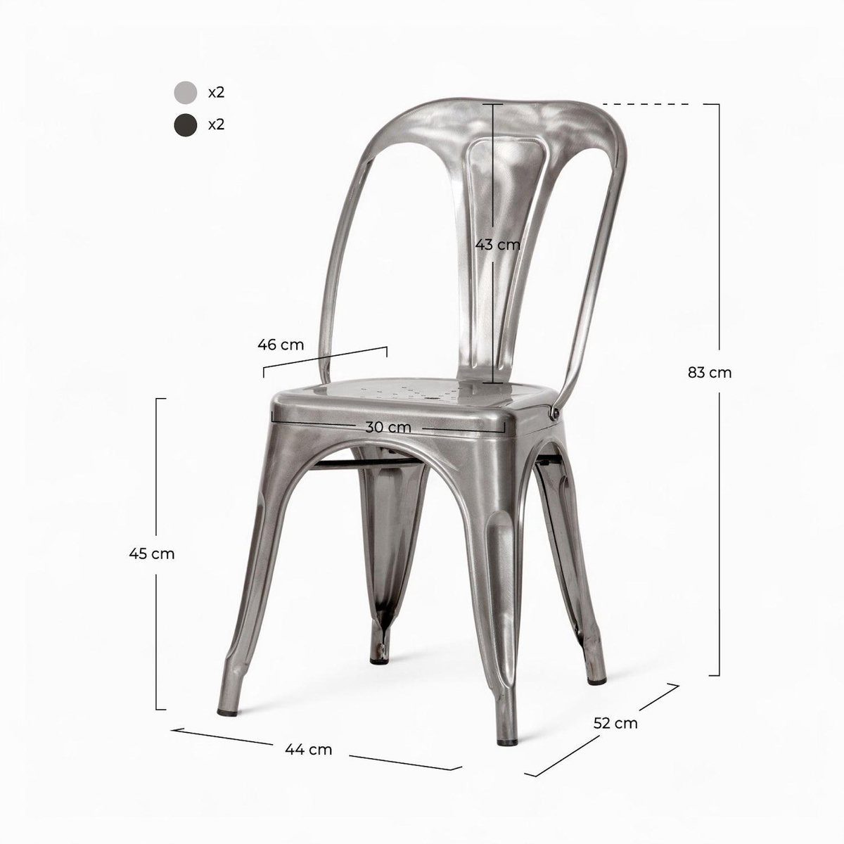 MAISON PAVANE Pack 4 chaises industrielles en métal gris-Indus