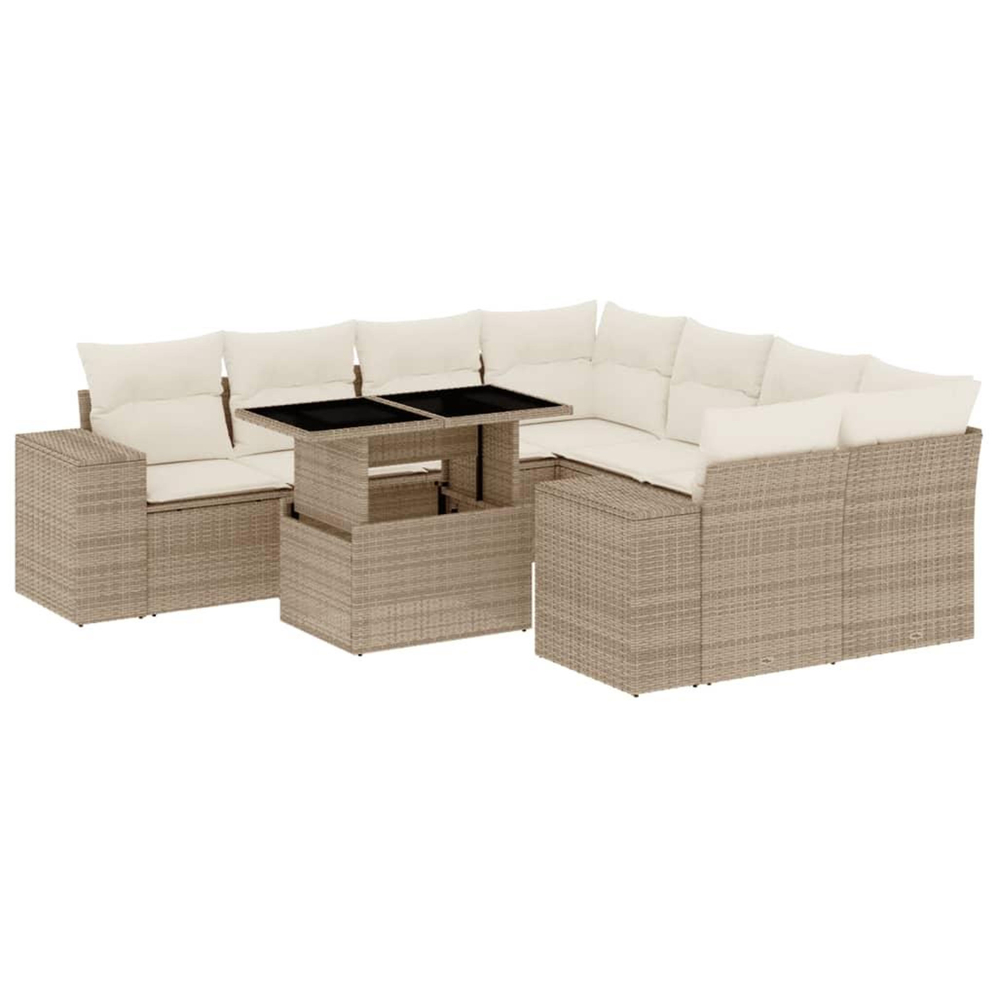 Voir la diapositive 2 : VIDAXL Salon de jardin avec coussins 9 pcs beige resine tressee
