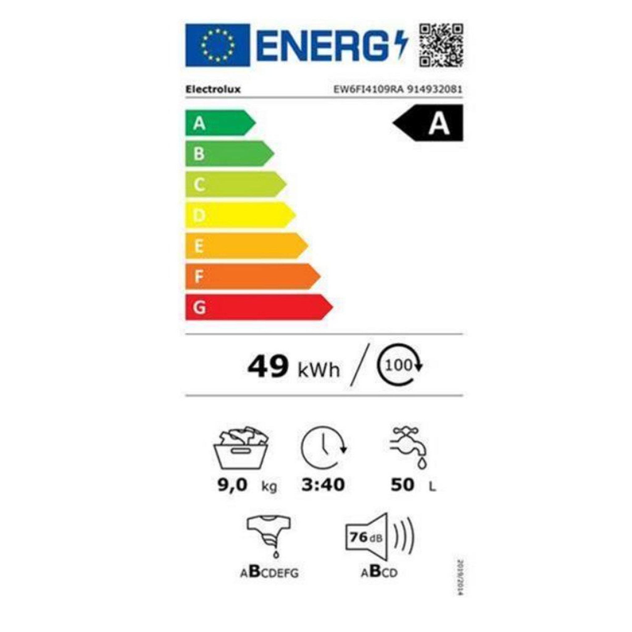 Voir la diapositive 2 : ELECTROLUX Lave-linge frontal 60cm 9kg 1400 tours/min - ew6fi4109ra