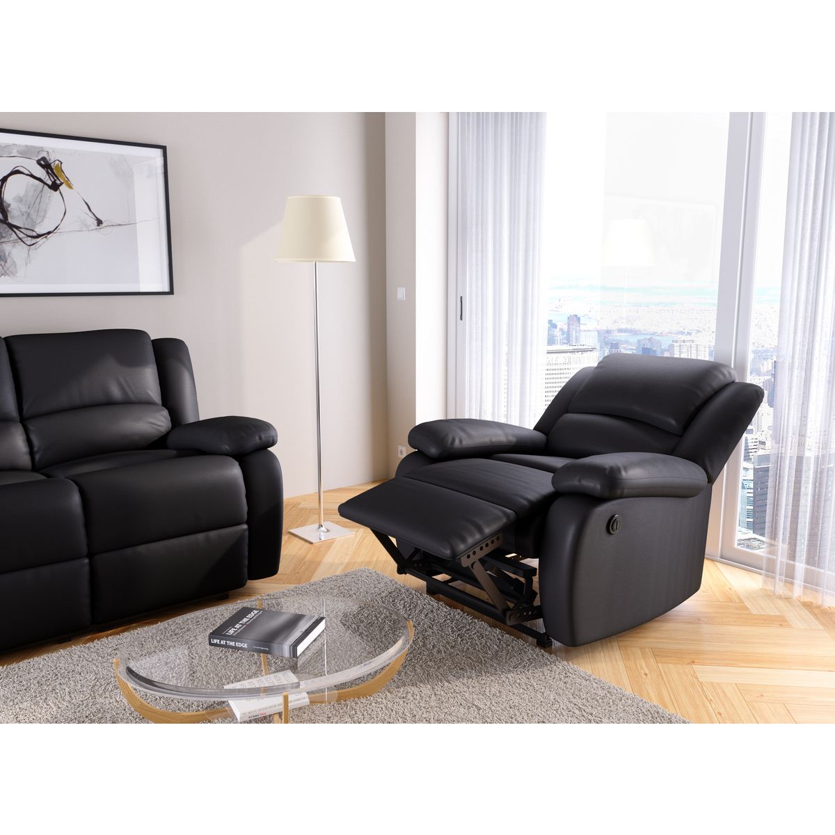 Fauteuil relax électrique pu coloris noir HELENA