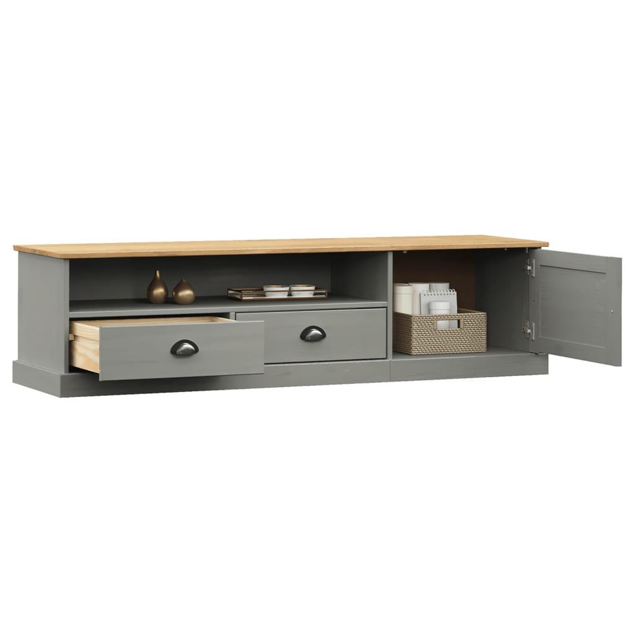 Voir la diapositive 3 : VIDAXL Meuble TV VIGO gris 156x40x40 cm bois massif de pin