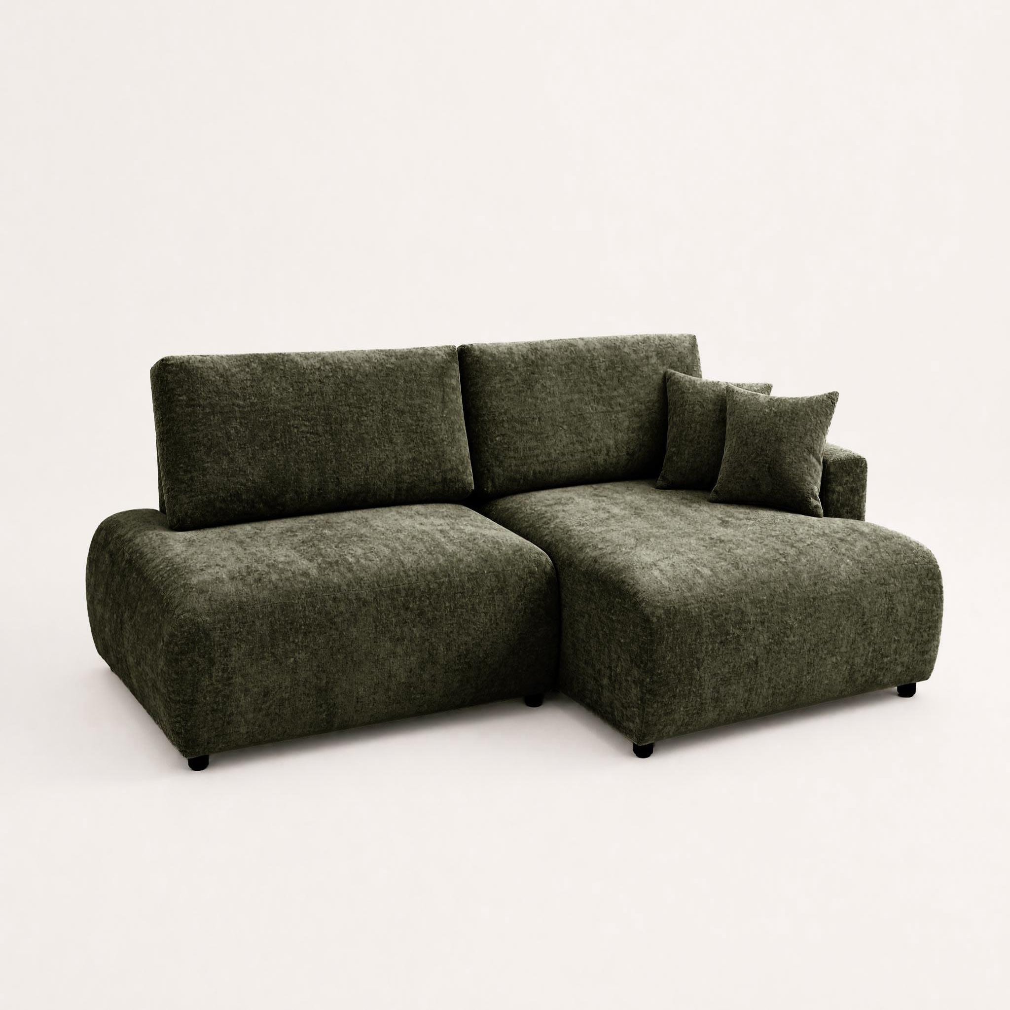 Voir la diapositive 3 : BEST MOBILIER Pivoine - canapé d'angle ouvert droit 4 places convertible avec coffre en tissu texturé