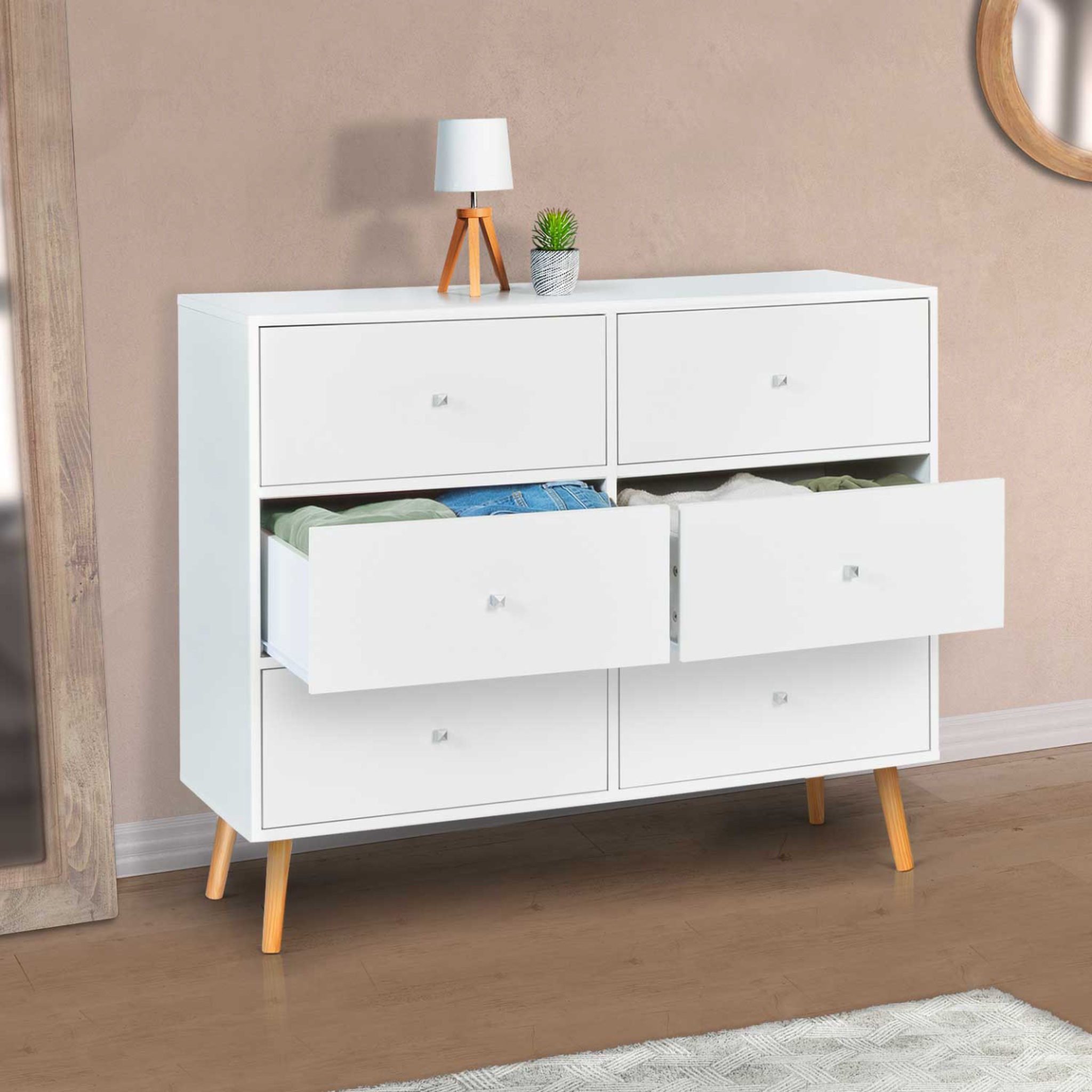 Voir la diapositive 3 : ID MARKET Commode 6 tiroirs emmie 110 cm scandinave blanc