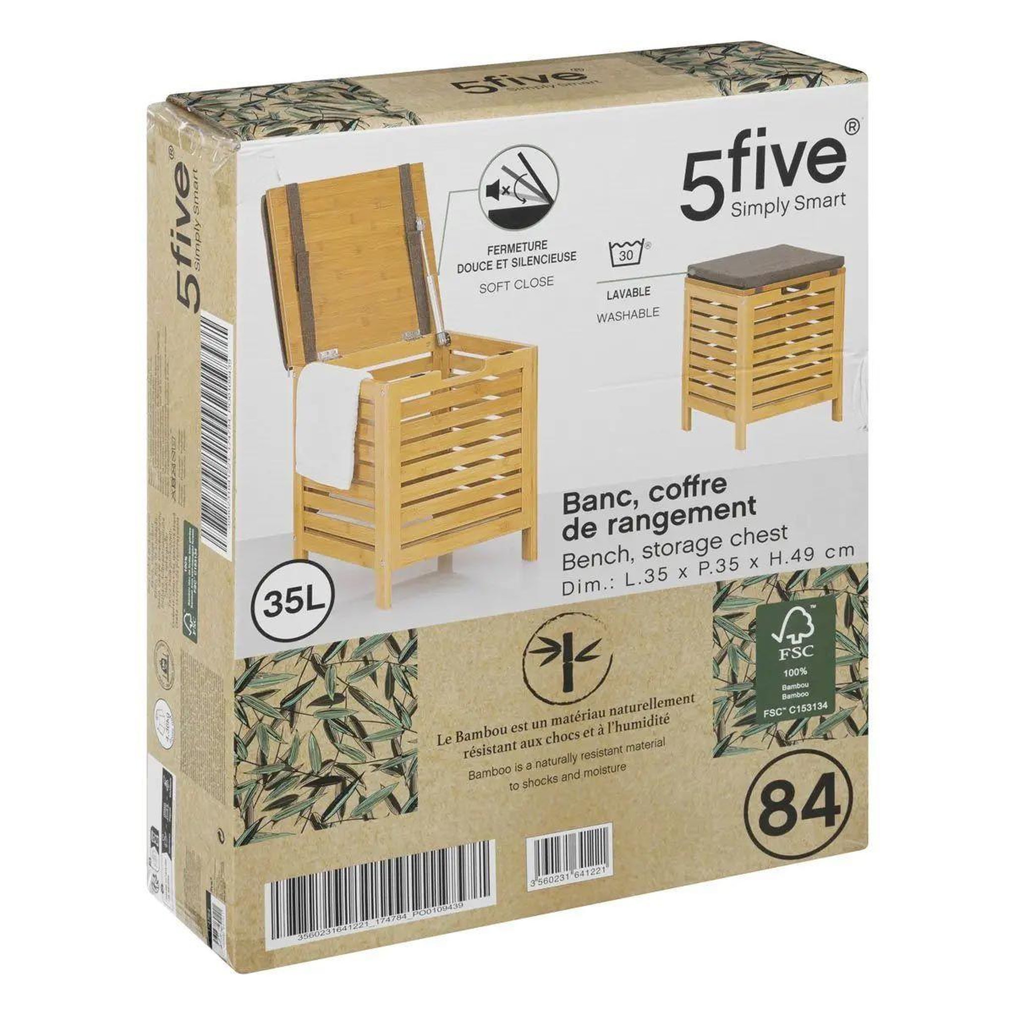 Voir la diapositive 5 : FIVE Banc & coffre de rangement  bambou  35l naturel